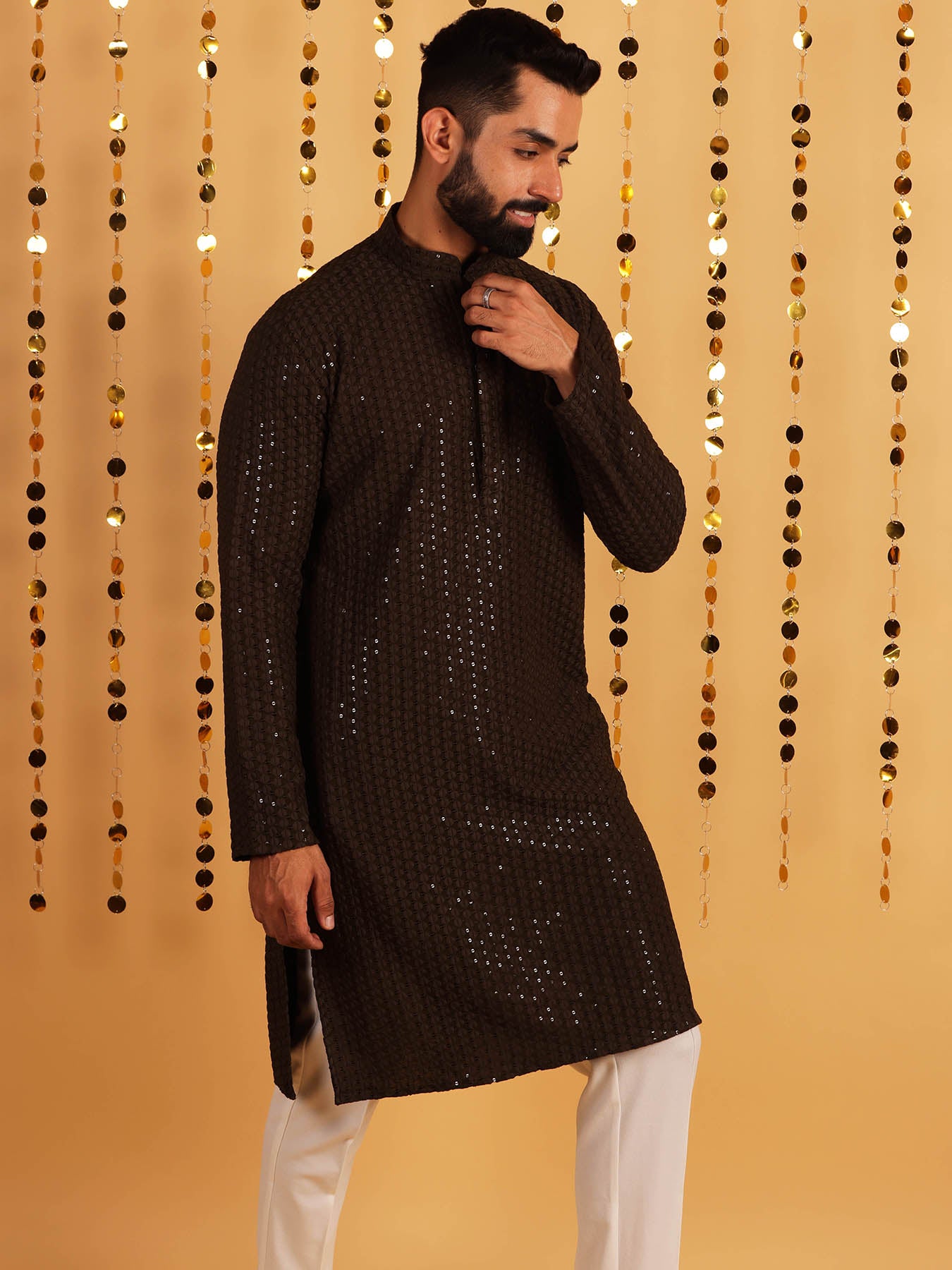 Men Embroidered Mirror Work Cotton Kurta