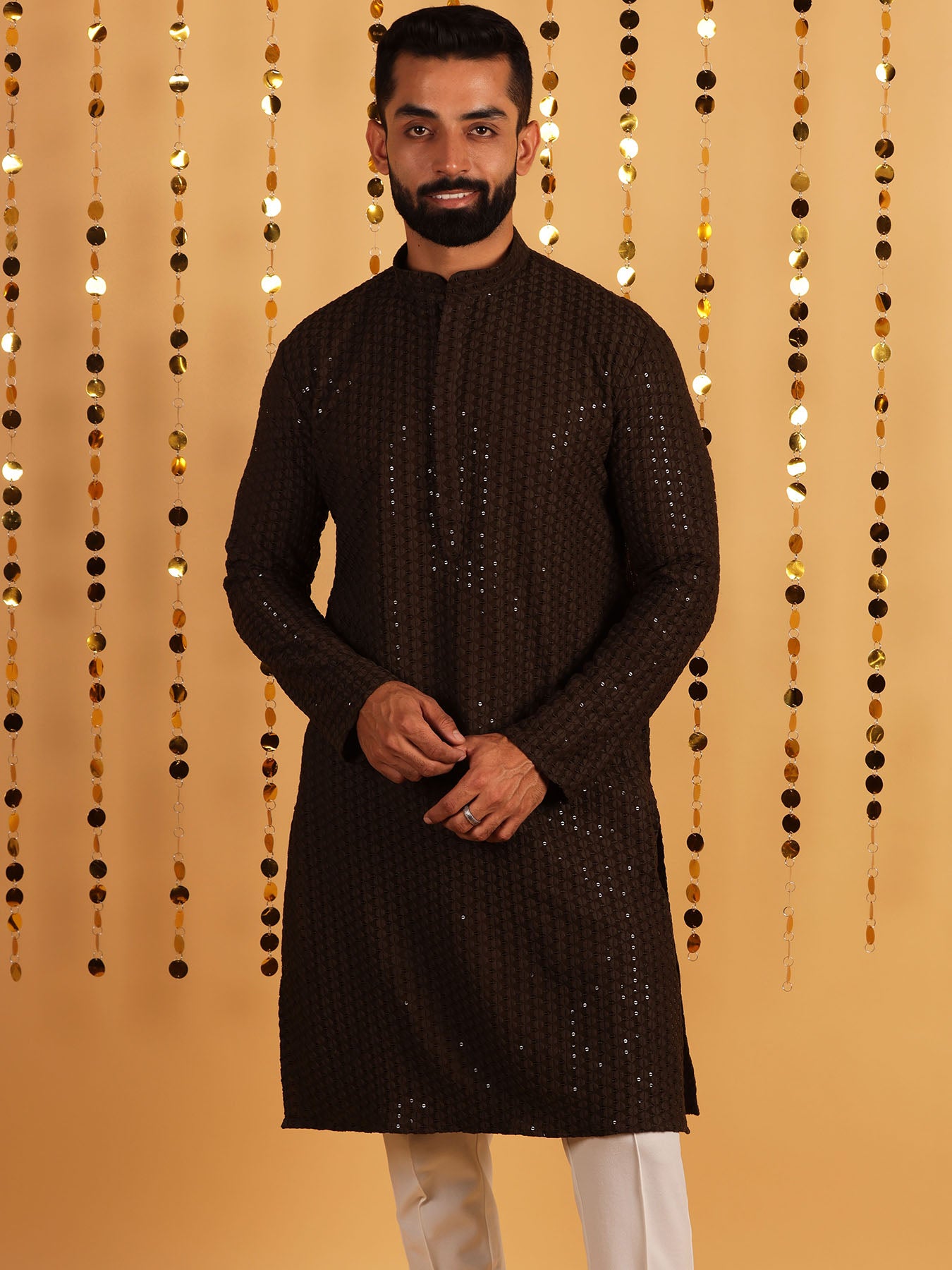 Men Embroidered Mirror Work Cotton Kurta