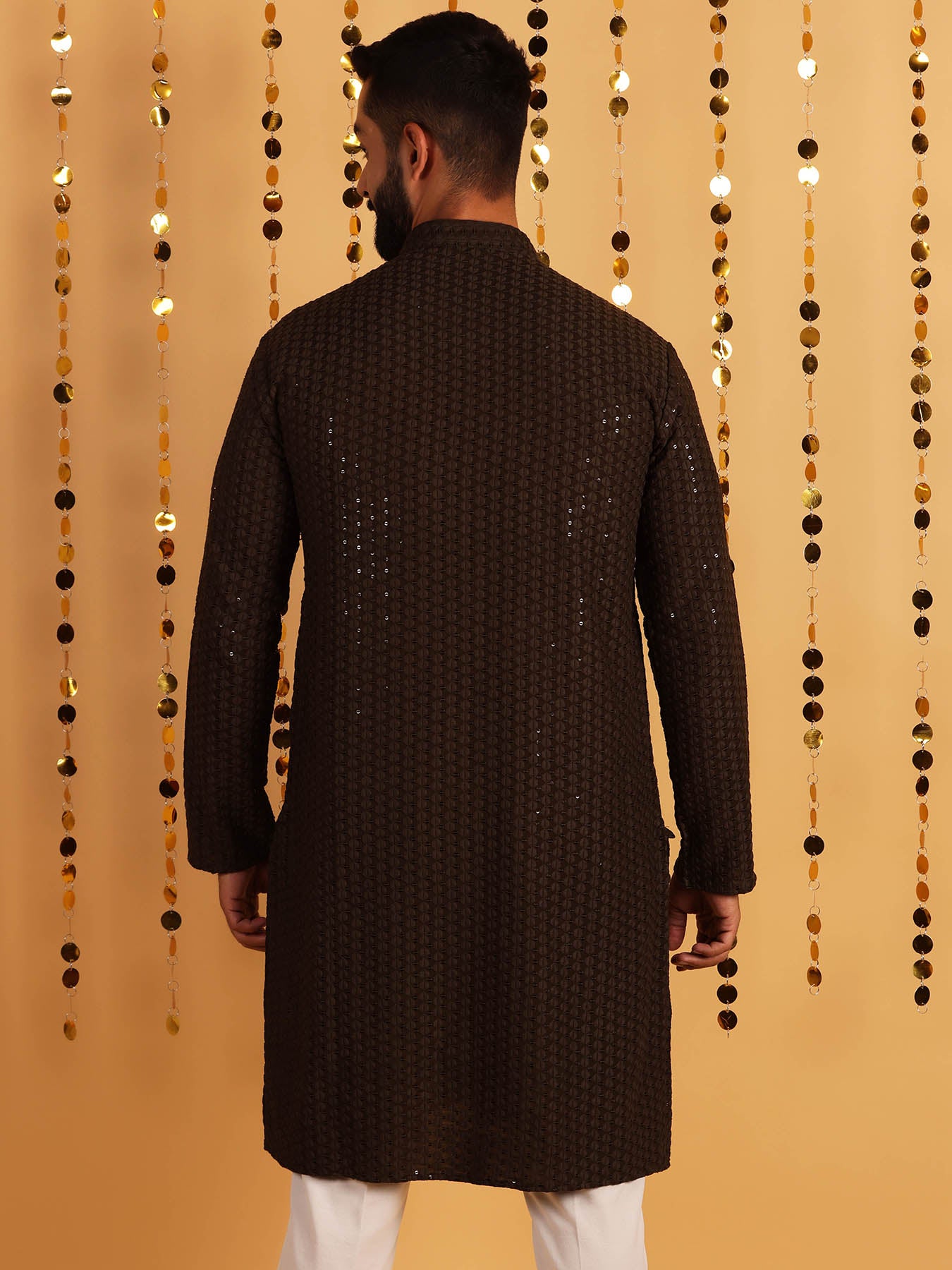 Men Embroidered Mirror Work Cotton Kurta