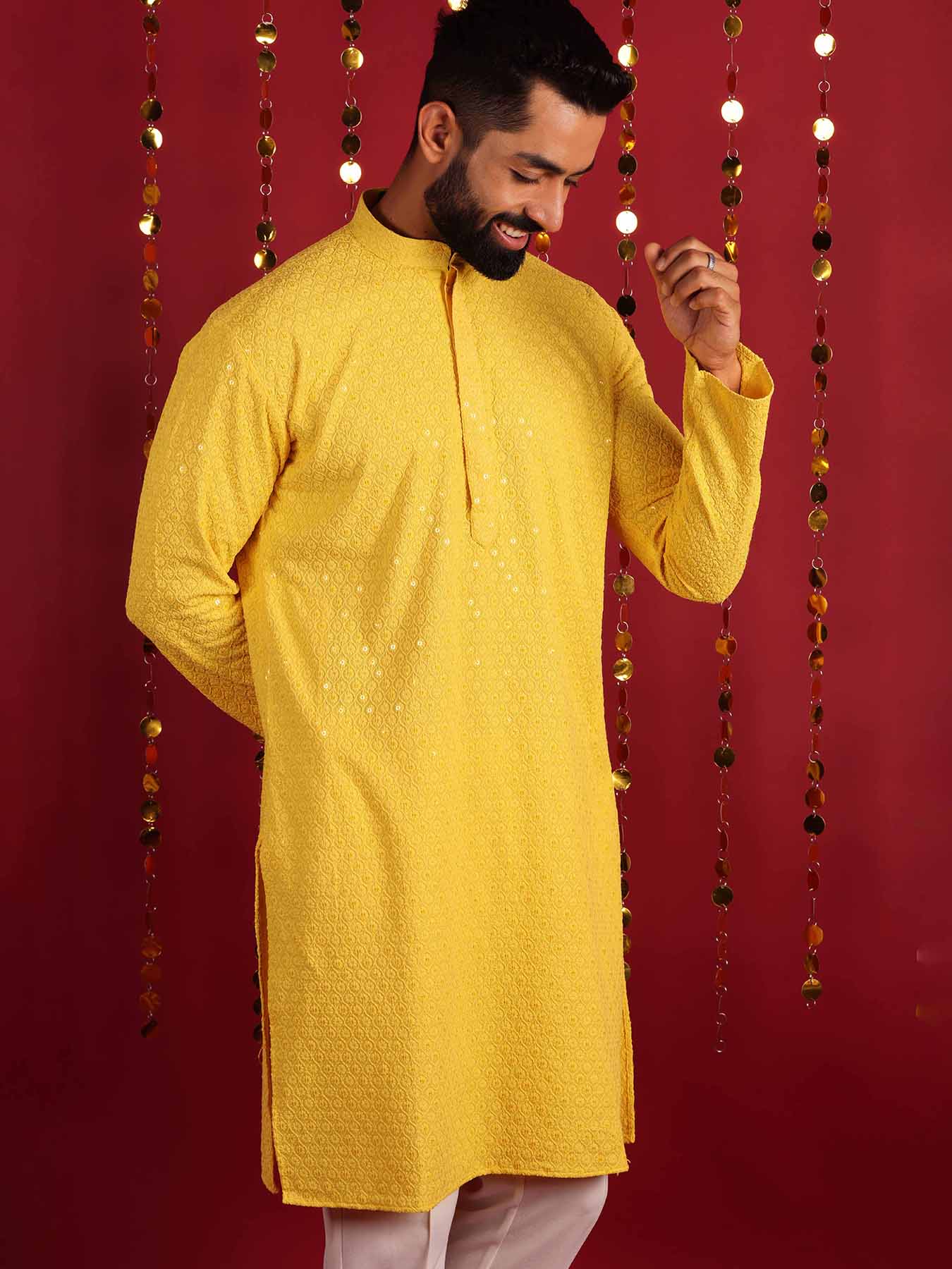 Men Ethinic Embroidered & Mirror Work Cotton Kurta