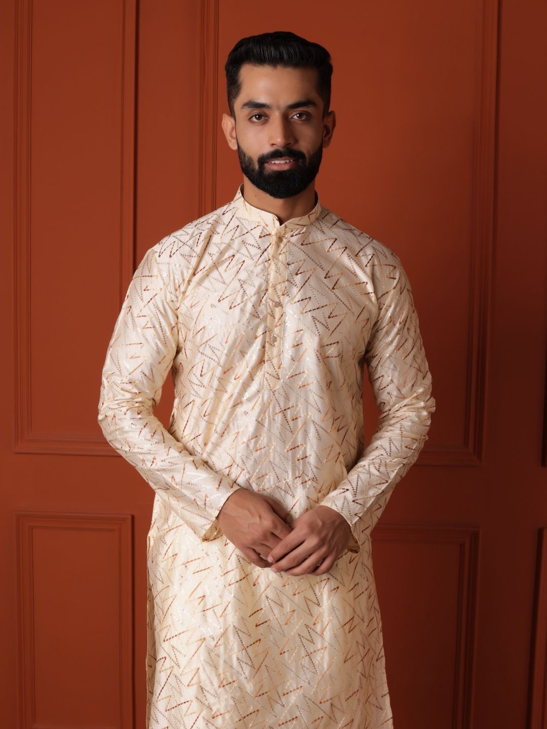 Men Ethnic Motifs Printed Thread Work Handloom Kurta