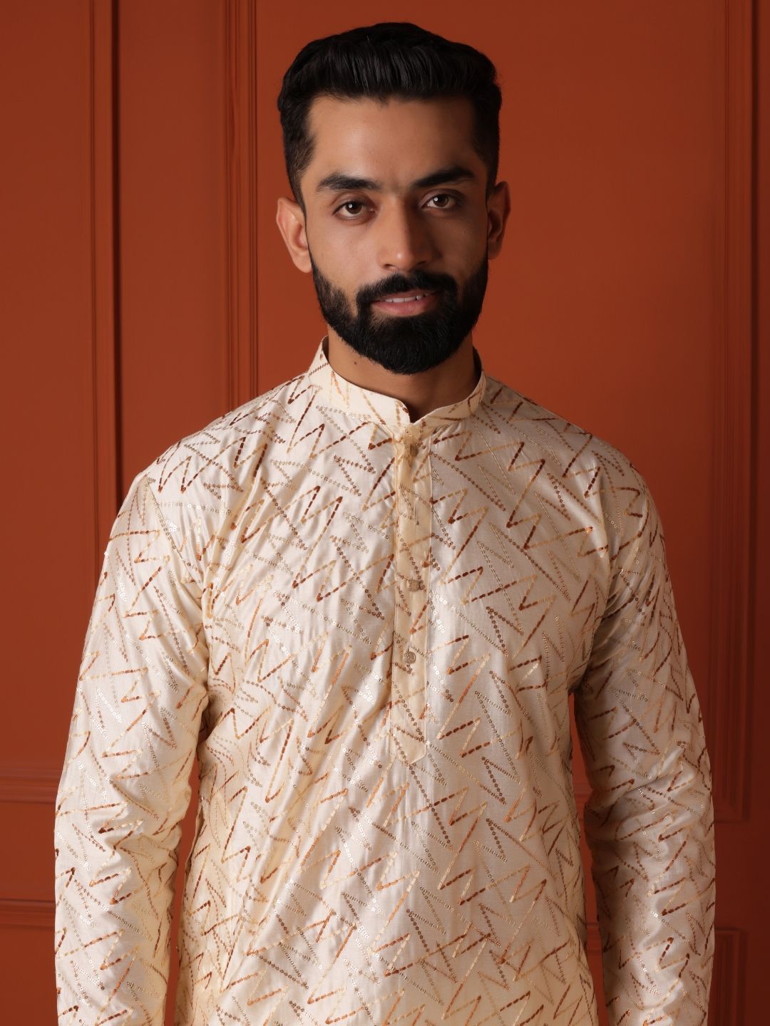 Men Ethnic Motifs Printed Thread Work Handloom Kurta