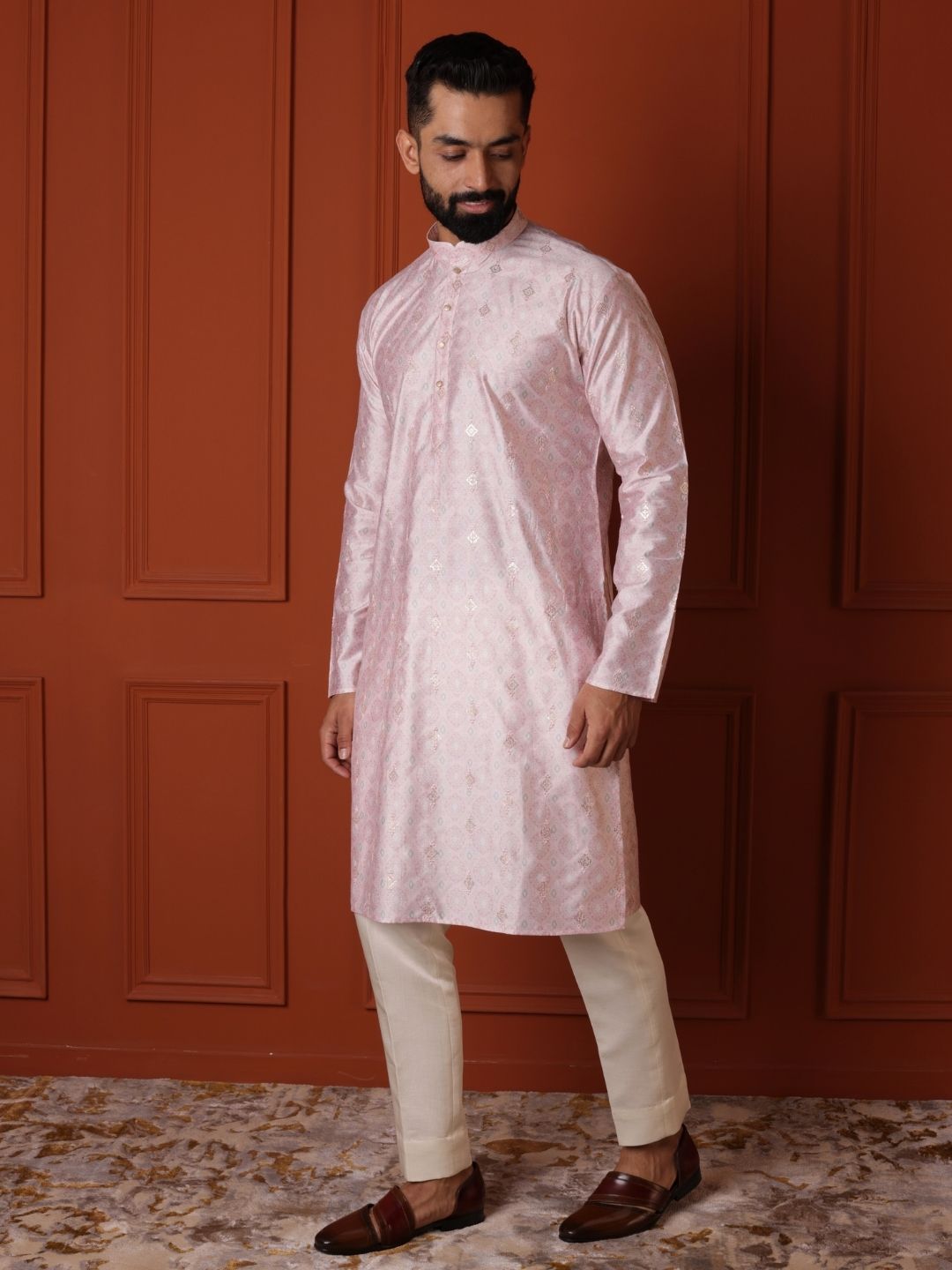 Men Checked Flared Sleeves Thread Work Handloom Kurta