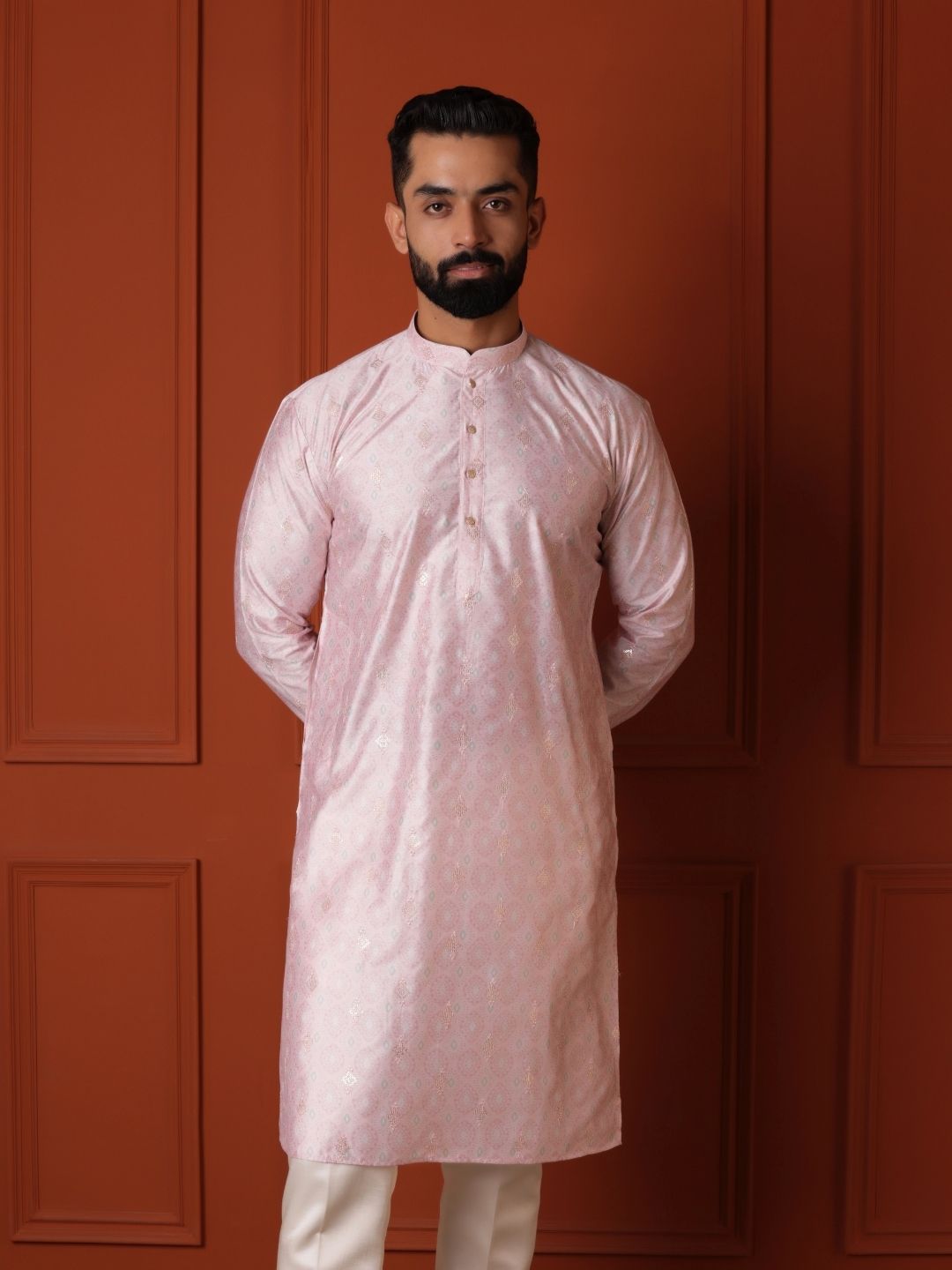 Men Checked Flared Sleeves Thread Work Handloom Kurta