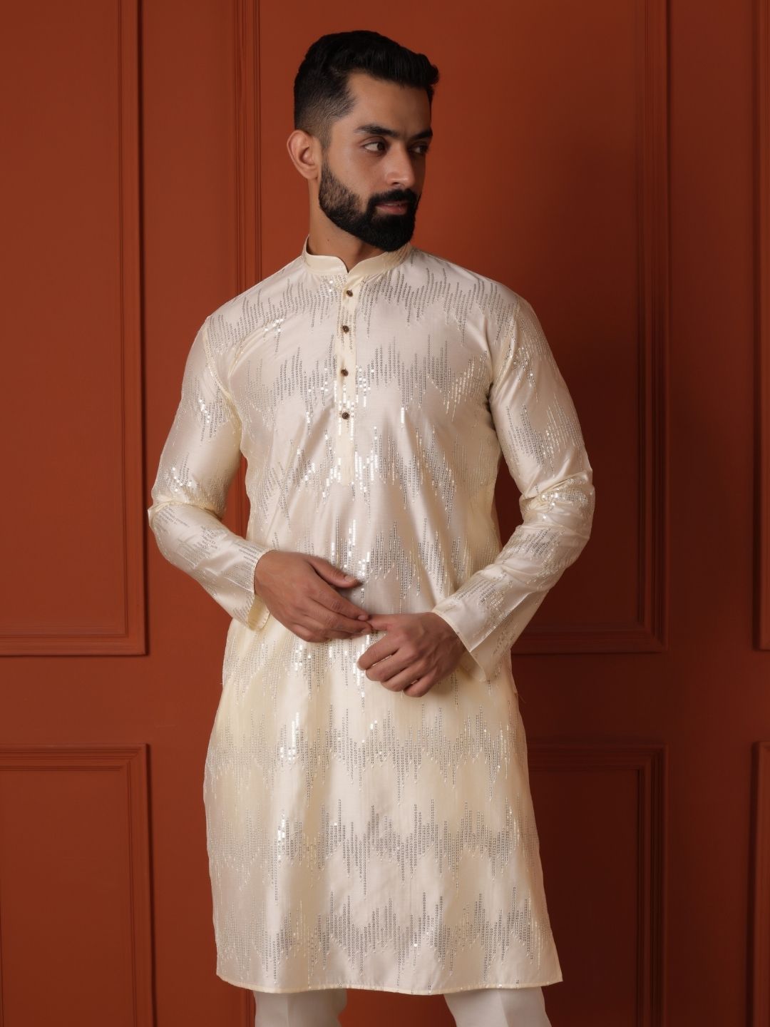 Men Thread Work Handloom Mirror Work Kurta