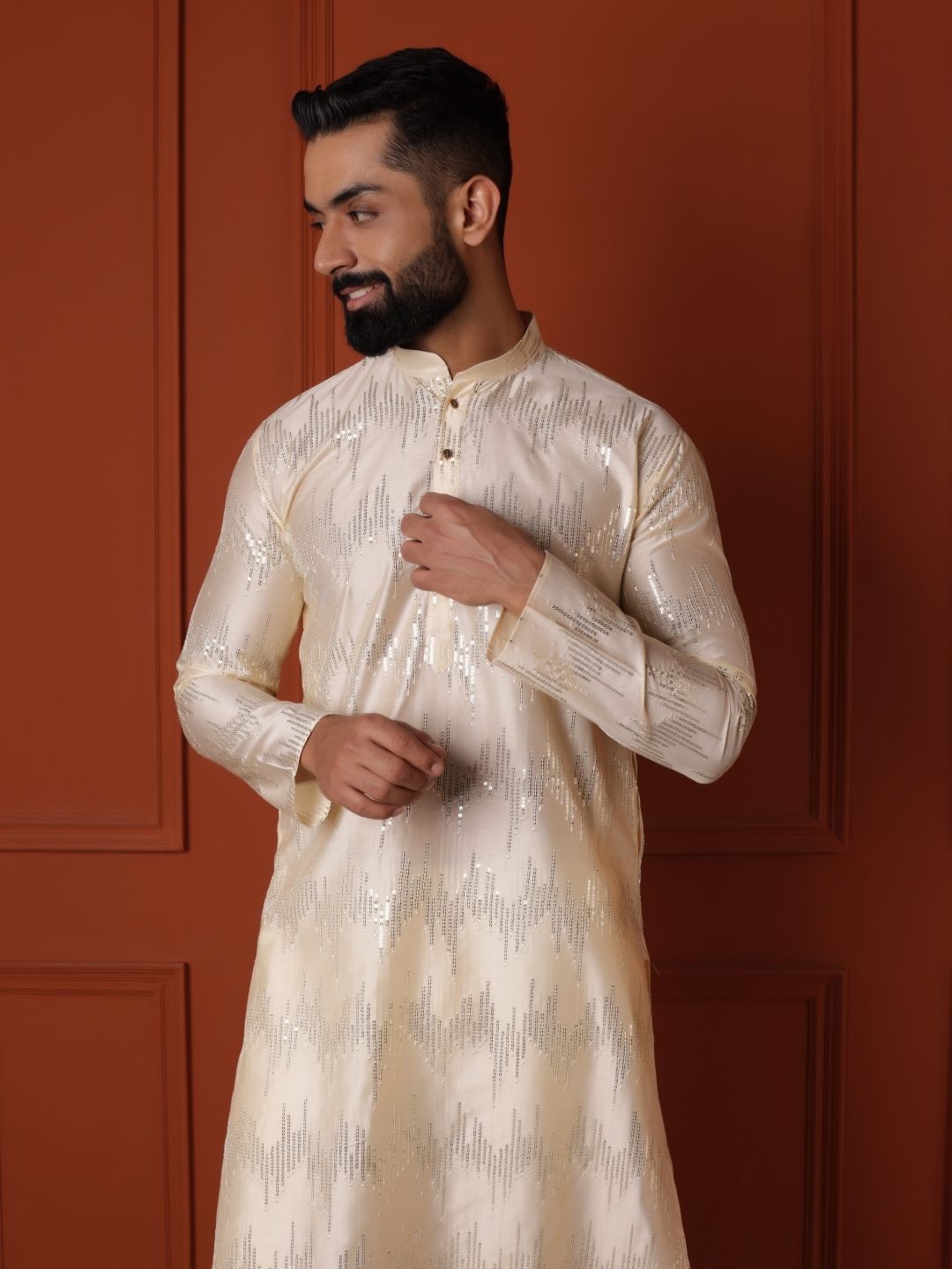 Men Thread Work Handloom Mirror Work Kurta