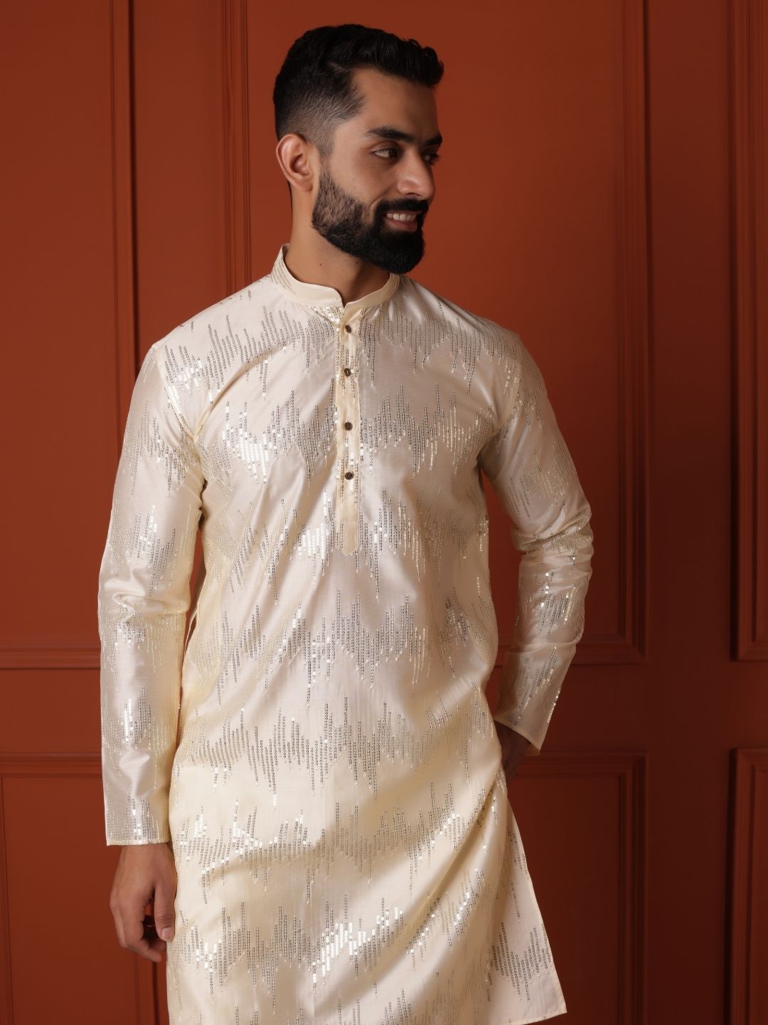 Men Thread Work Handloom Mirror Work Kurta