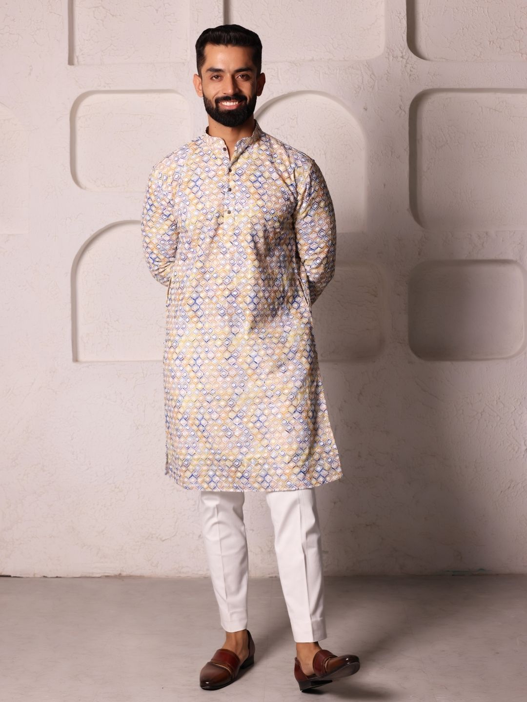 Men Geometric Square Shape Design Work Handloom Kurta