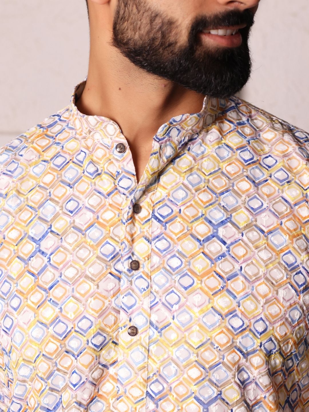 Men Geometric Square Shape Design Work Handloom Kurta