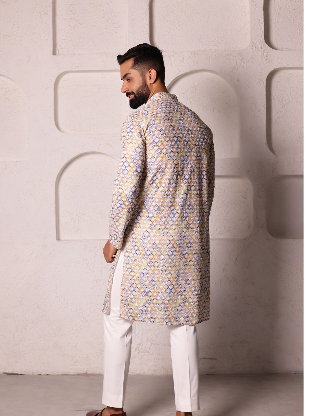 Men Geometric Square Shape Design Work Handloom Kurta