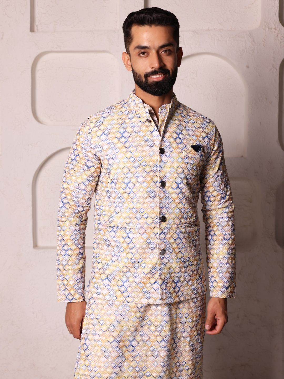 Men Geometric Square Shape Design Work Handloom Kurta