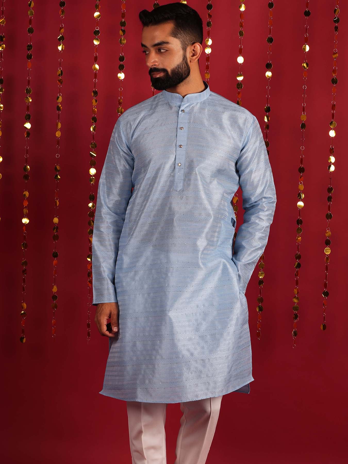 Men Classic Motifs Embroidered Long Kurta