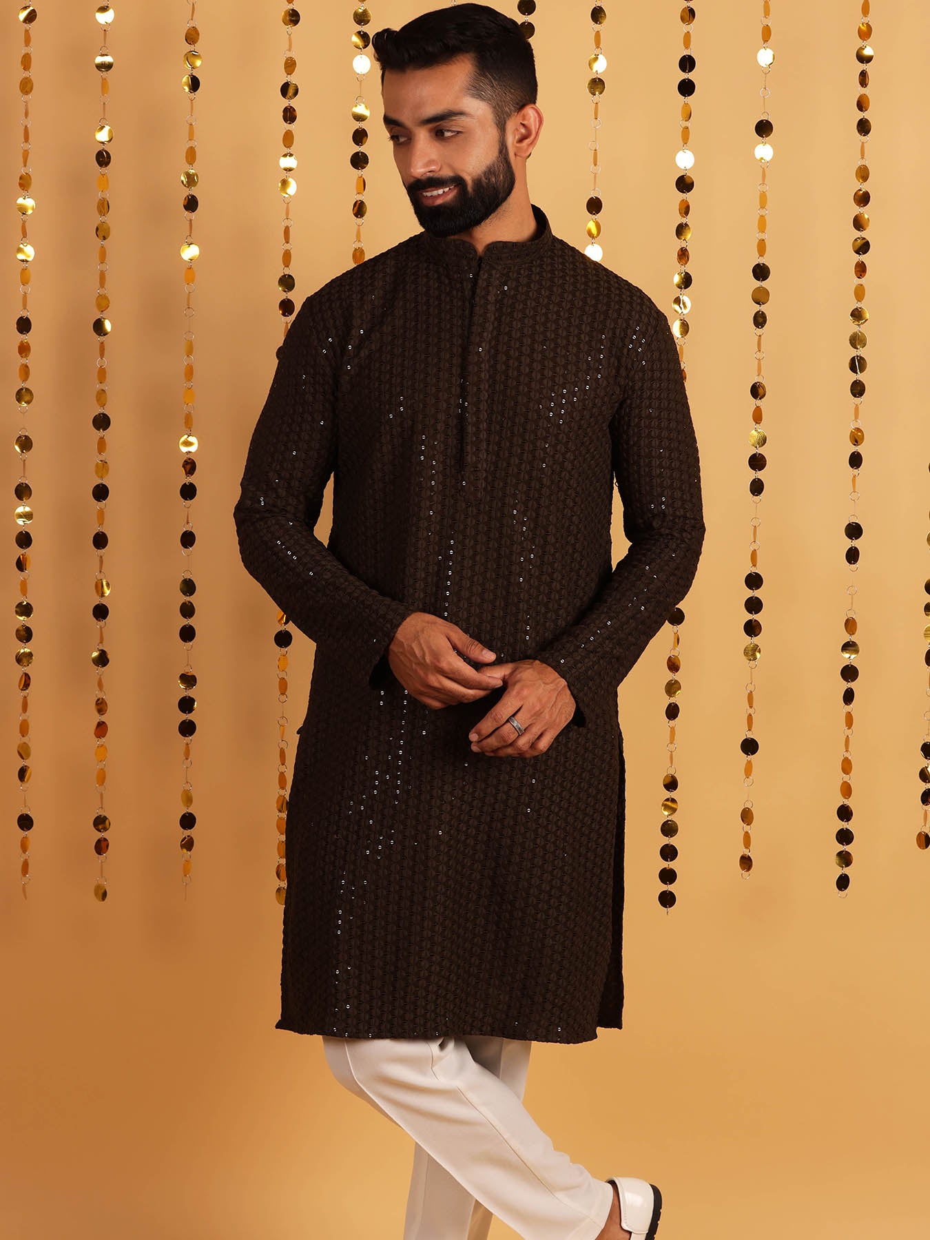 Men Embroidered Mirror Work Cotton Kurta