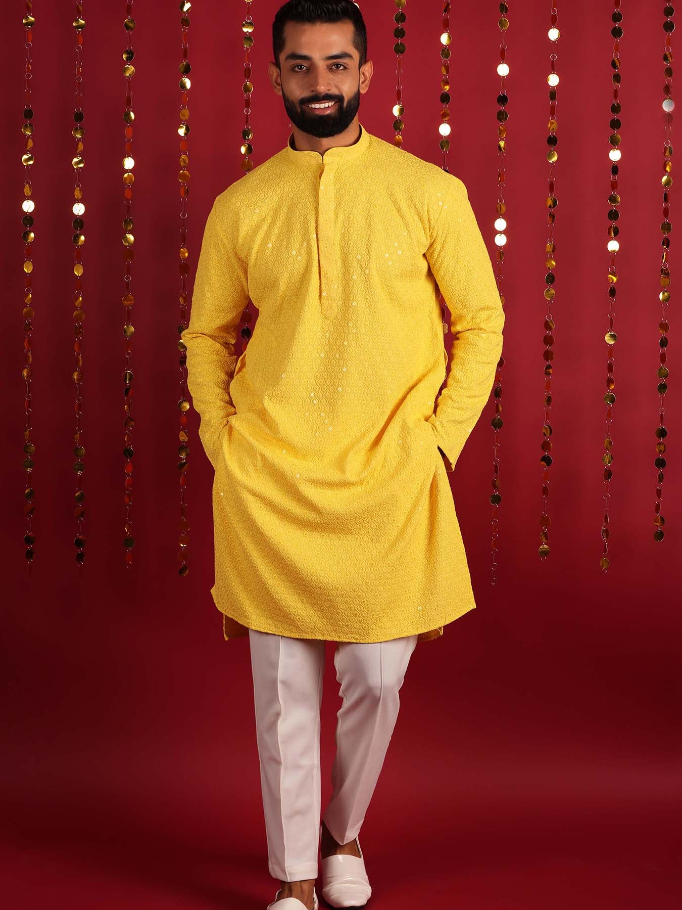 Men Ethinic Embroidered & Mirror Work Cotton Kurta