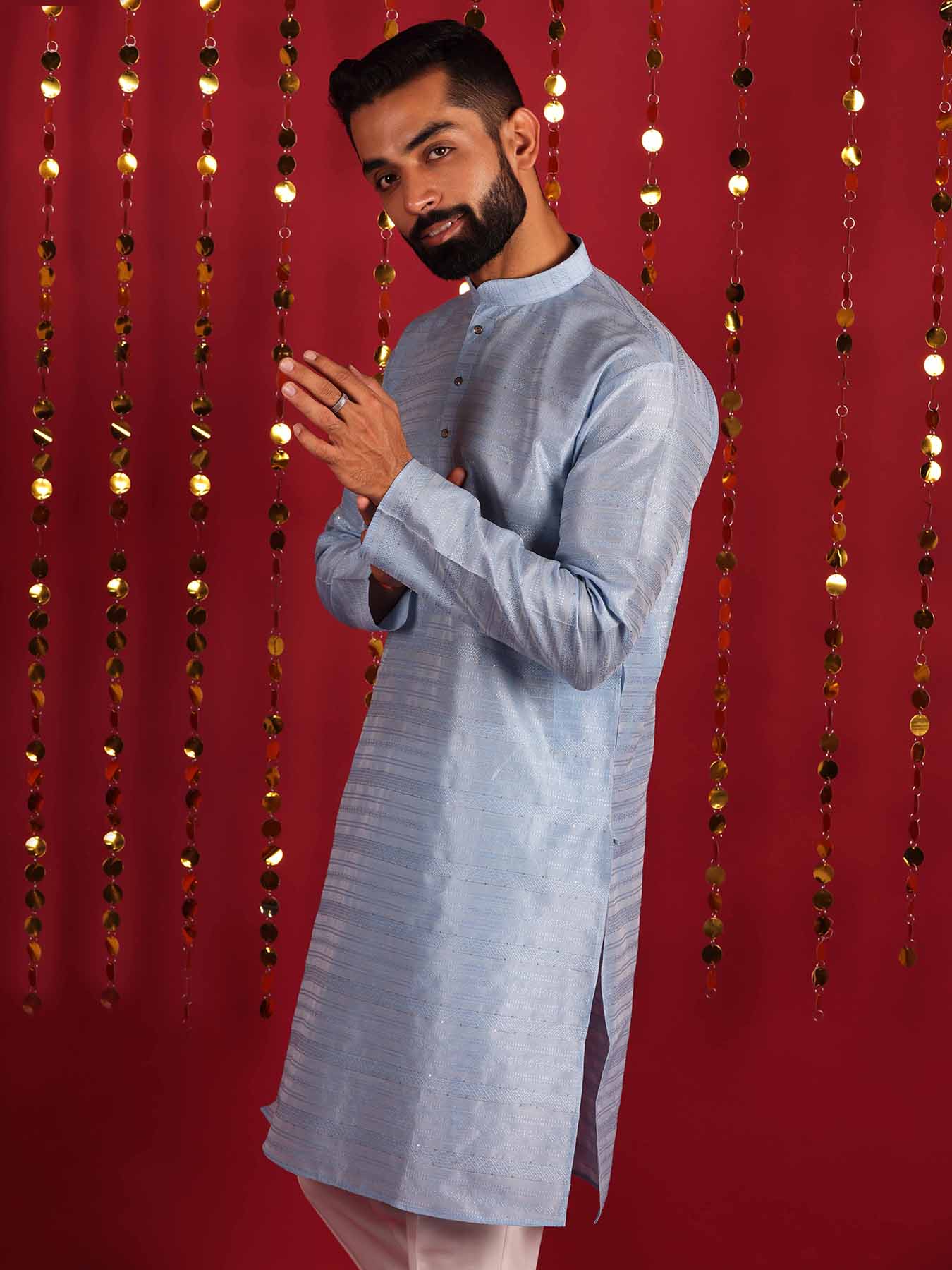 Men Classic Motifs Embroidered Long Kurta