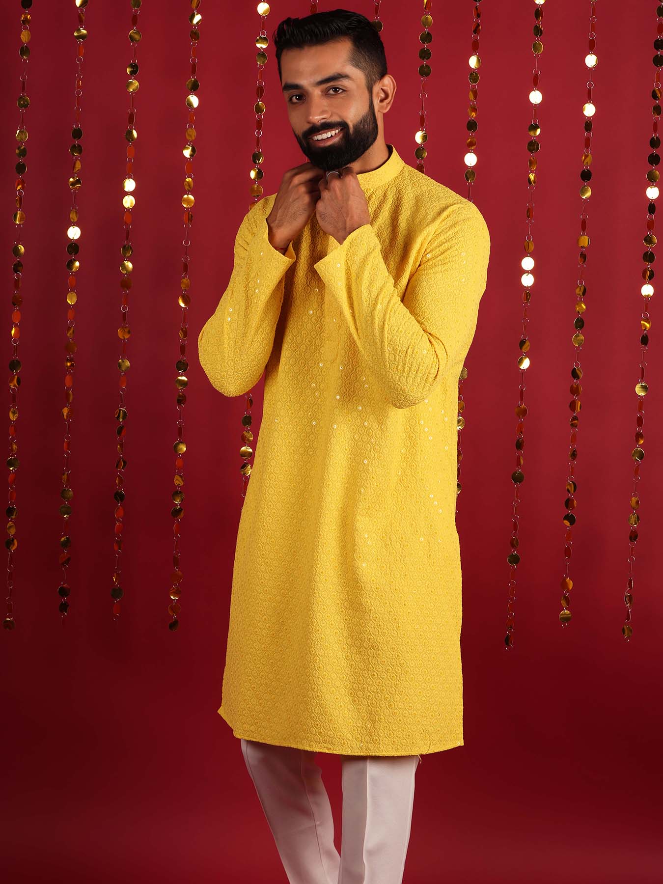 Men Ethinic Embroidered & Mirror Work Cotton Kurta