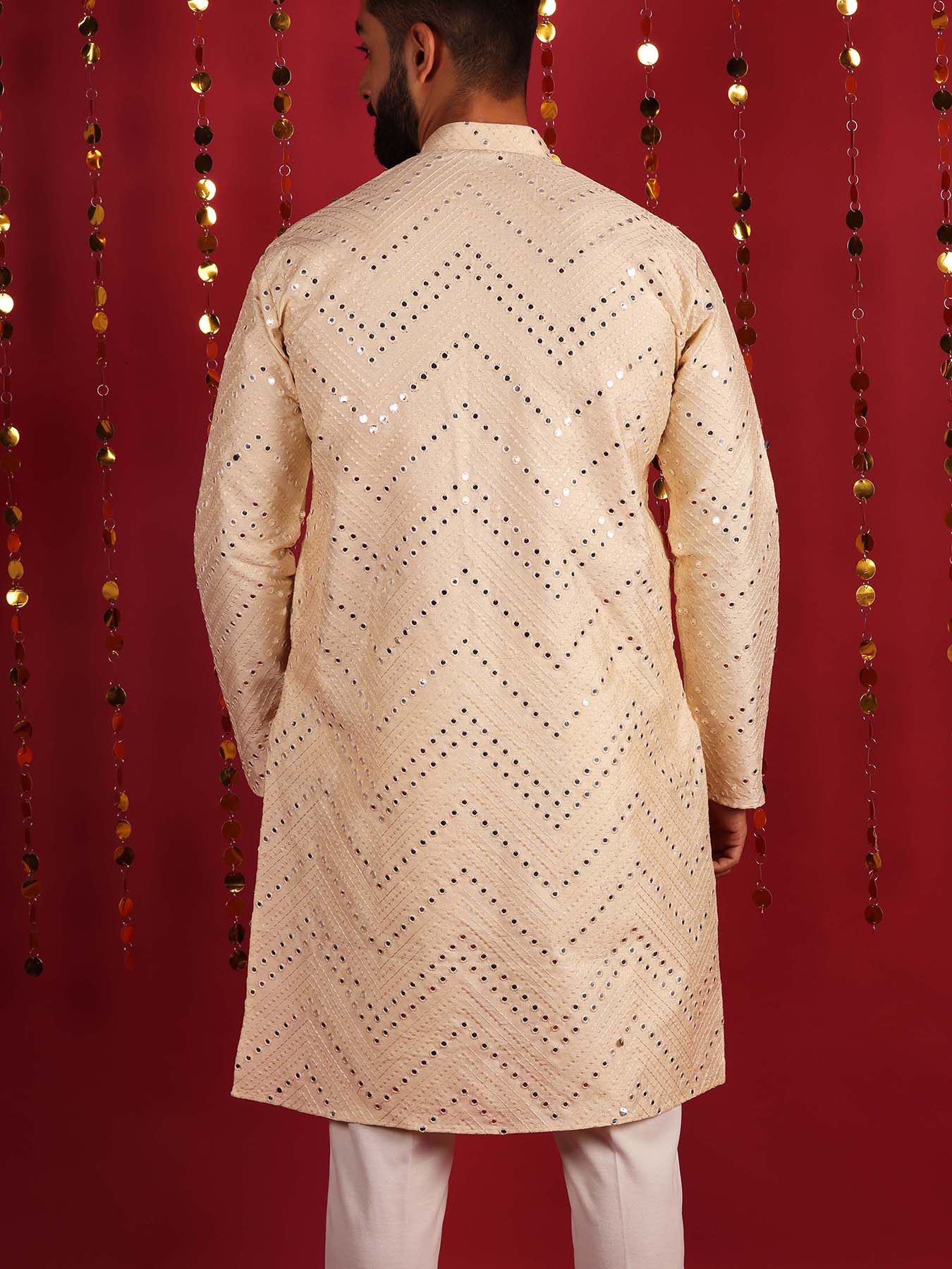 Men Ethnic Motifs Embroidered Mirror work Silk Kurta