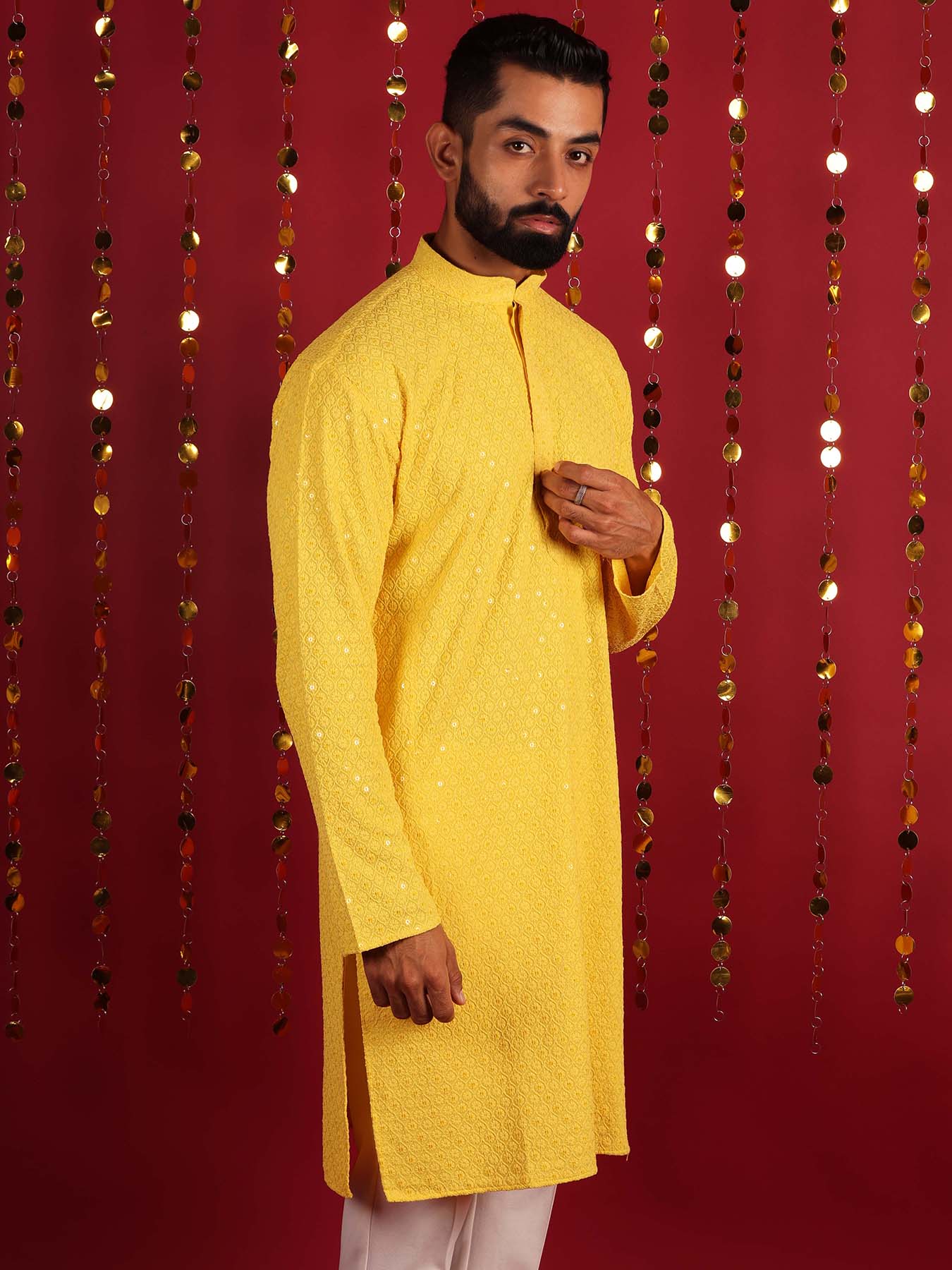 Men Ethinic Embroidered & Mirror Work Cotton Kurta