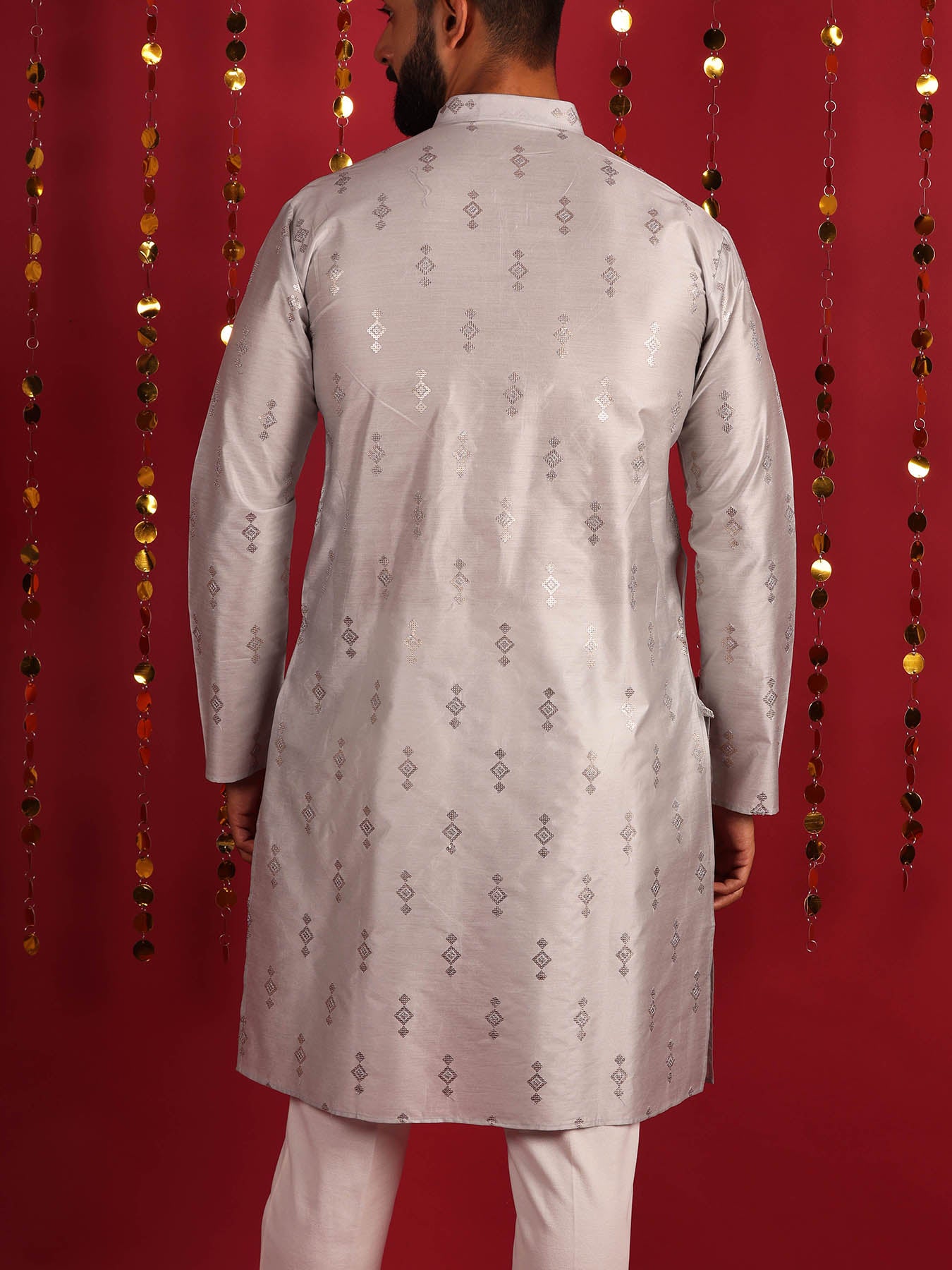 Men Ethnic Motifs Mirror Work Design Silk Cotton Kurta