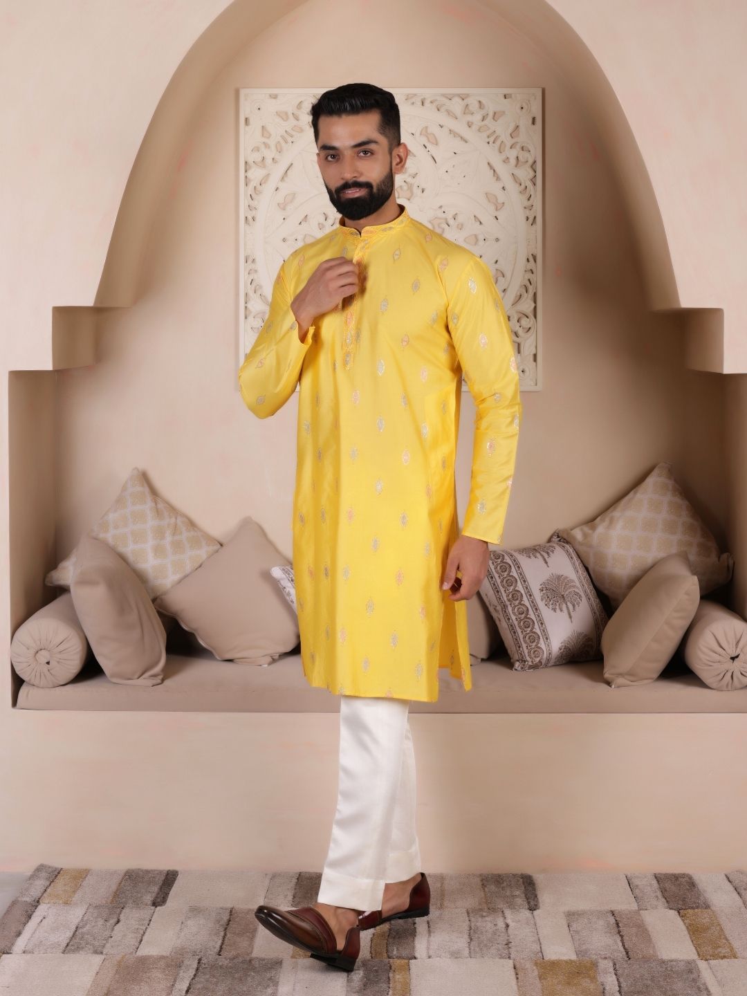 Ethnic Embroidered Cotton Silk Straight Kurta