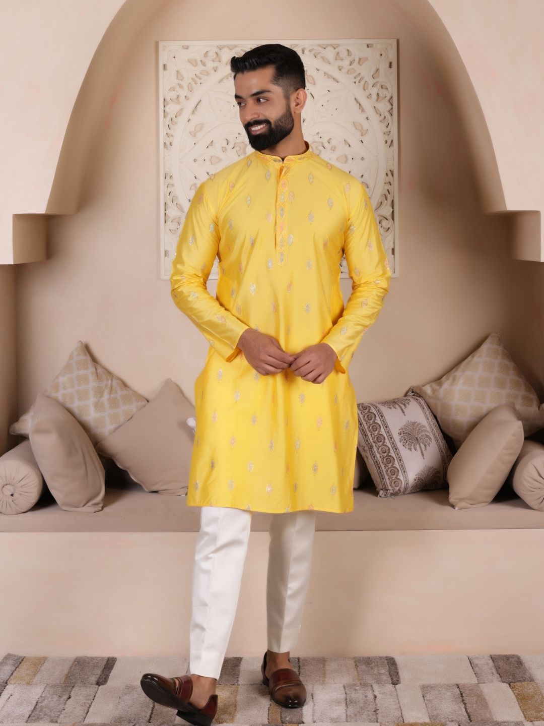 Ethnic Embroidered Cotton Silk Straight Kurta