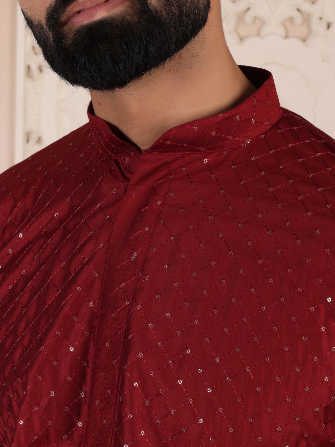 Geometric Embroidered Sequinned Straight Kurta