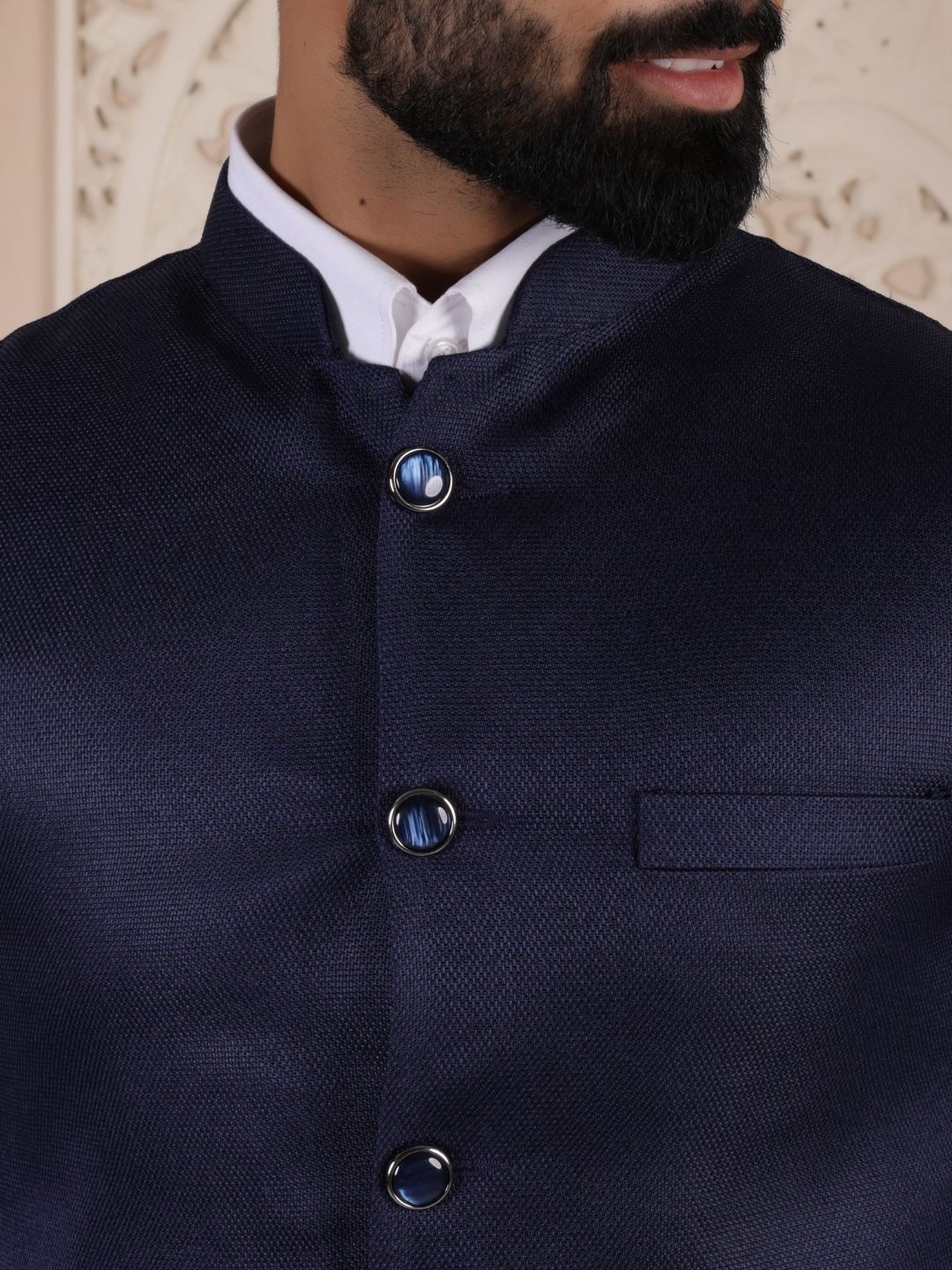 Blue Woven Ethnic Nehru Jacket