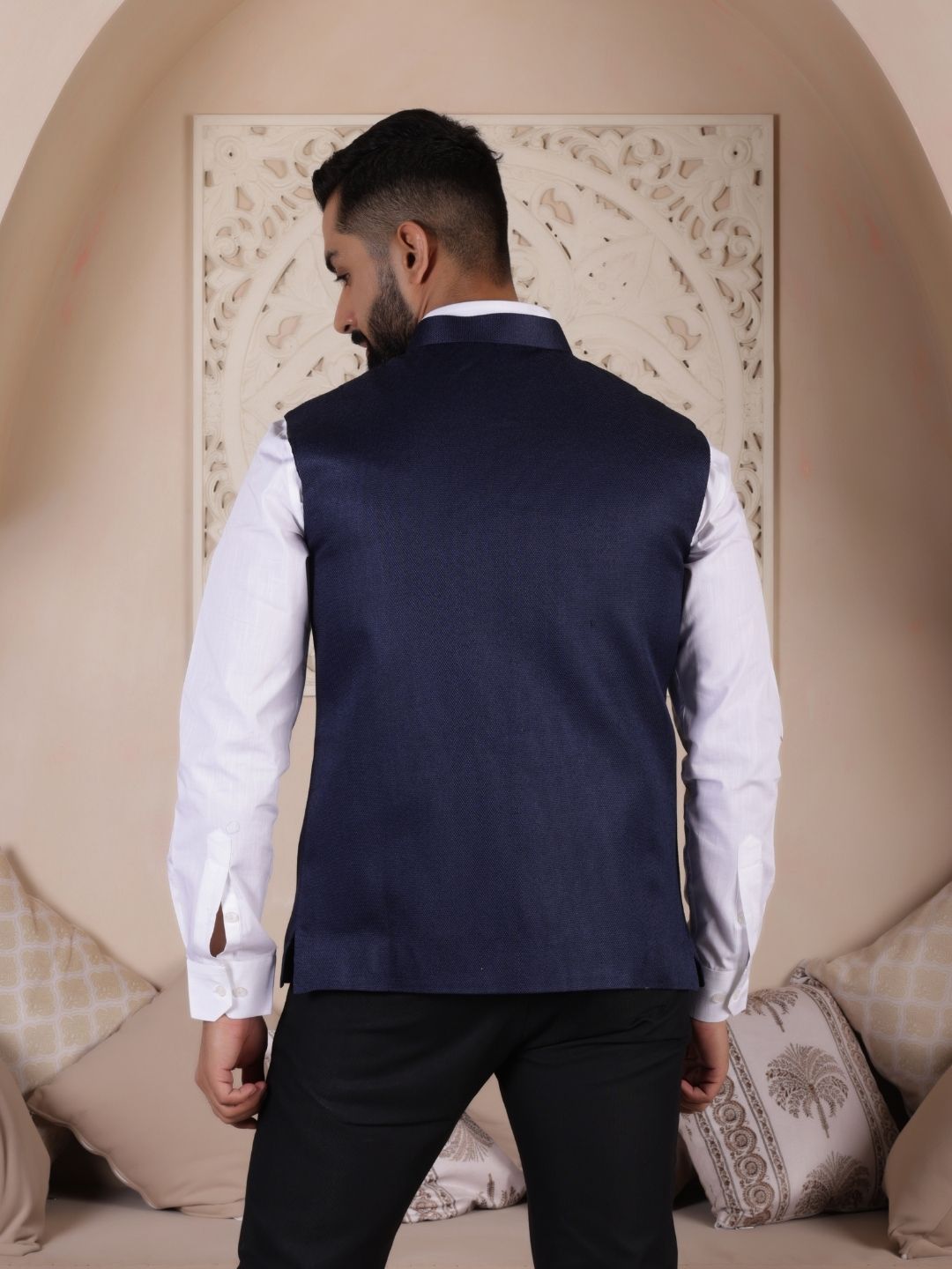 Blue Woven Ethnic Nehru Jacket