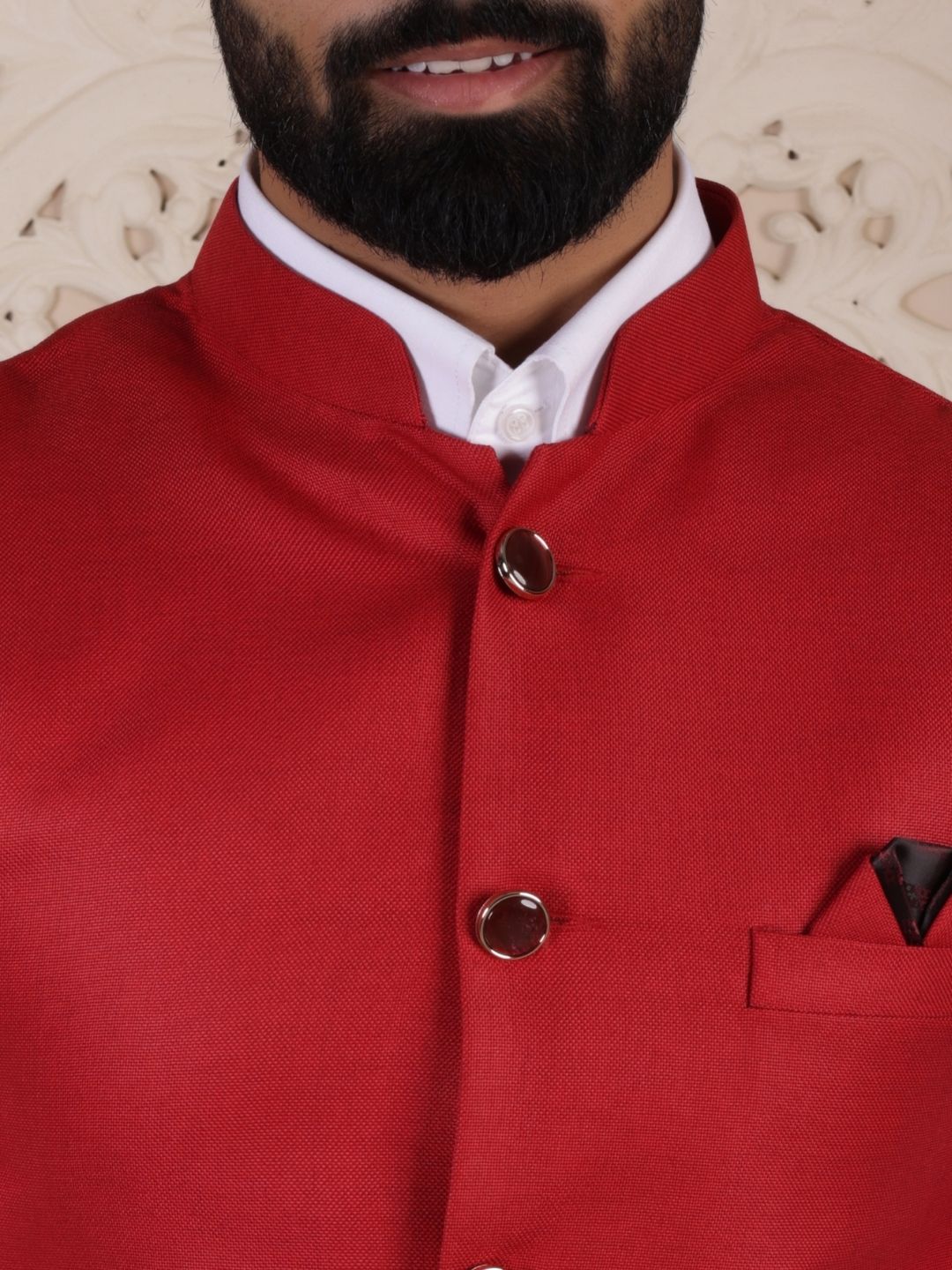 Red Solid Woven Design Nehru Jackets