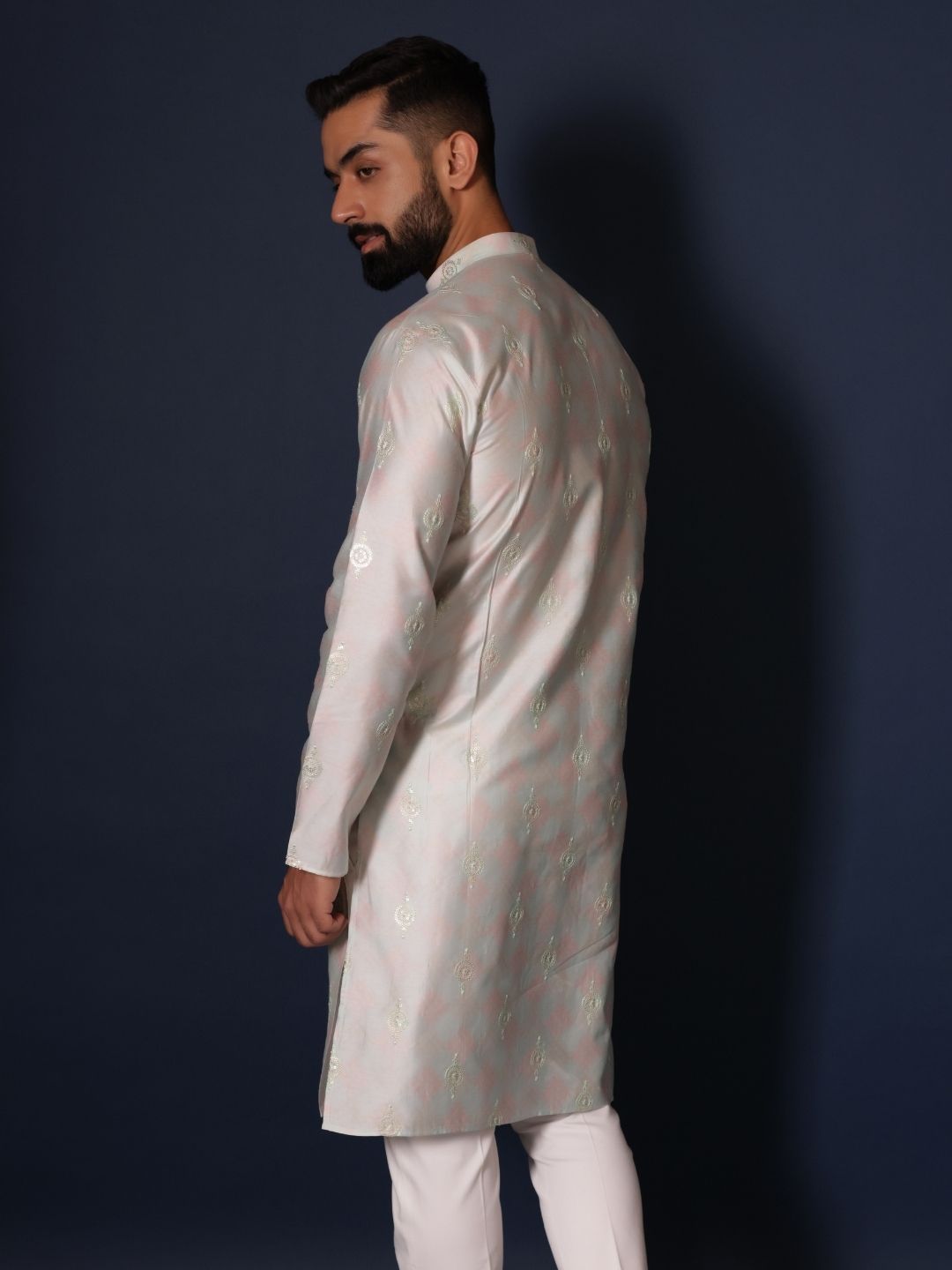 Mandarin Collar Long Sleeves Ethnic Embroidered Straight Kurta