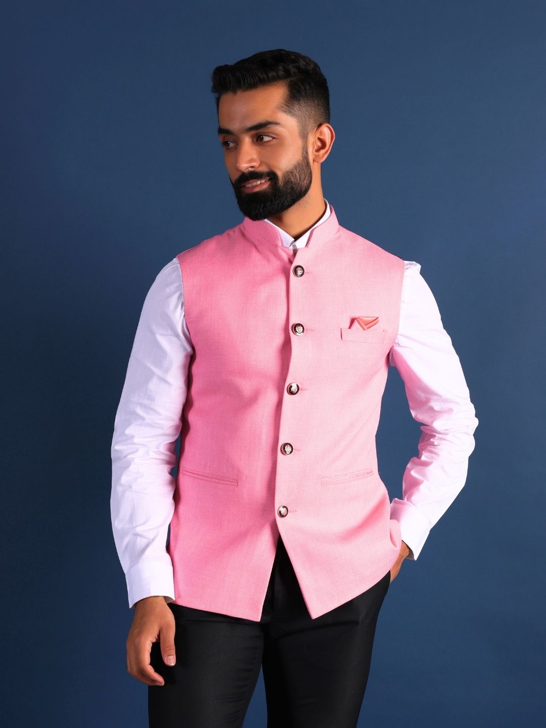 Pink Woven Design Nehru Jackets