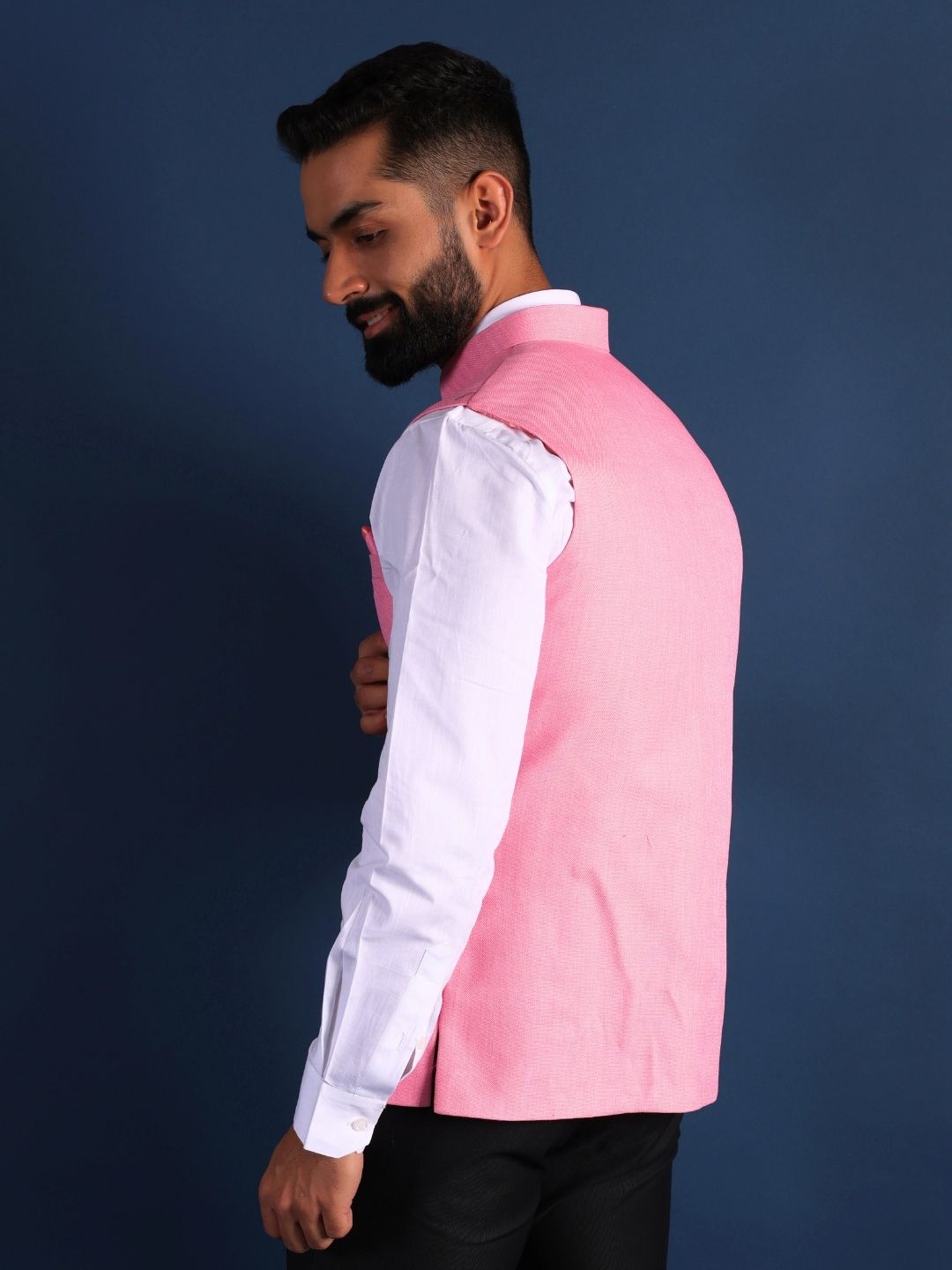 Pink Woven Design Nehru Jackets