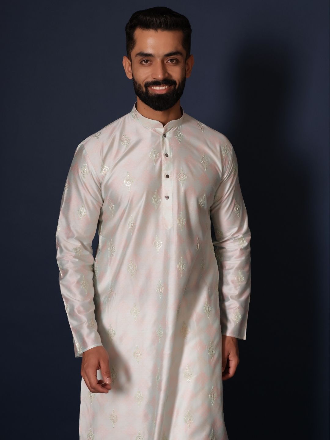 Mandarin Collar Long Sleeves Ethnic Embroidered Straight Kurta