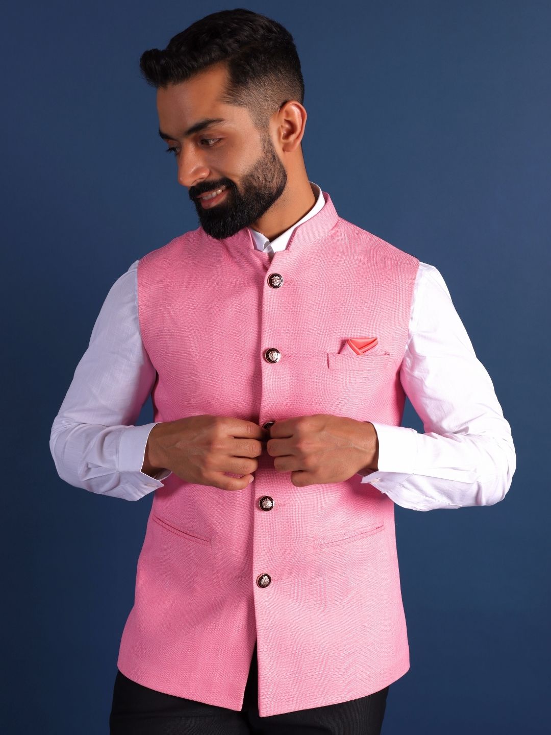 Pink Woven Design Nehru Jackets