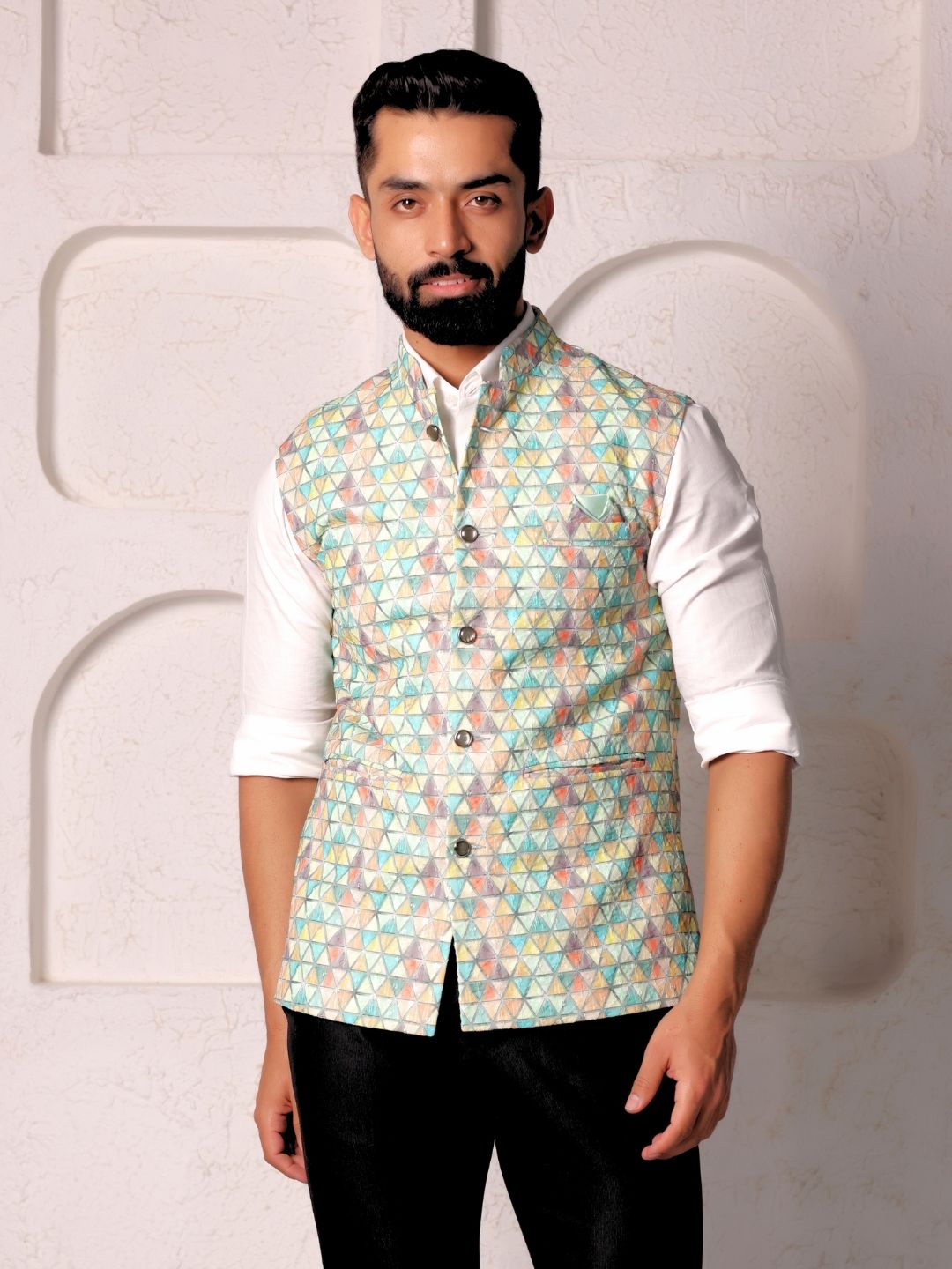 Men Geometric Print Woven Nehru Jacket