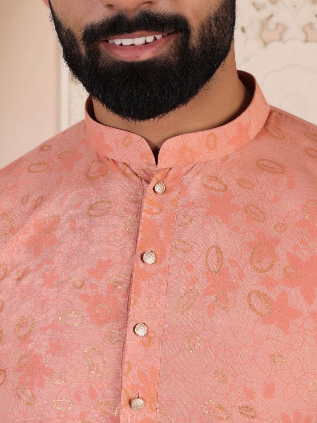 Floral Printed Mandarin Collar Straight Cotton Kurta