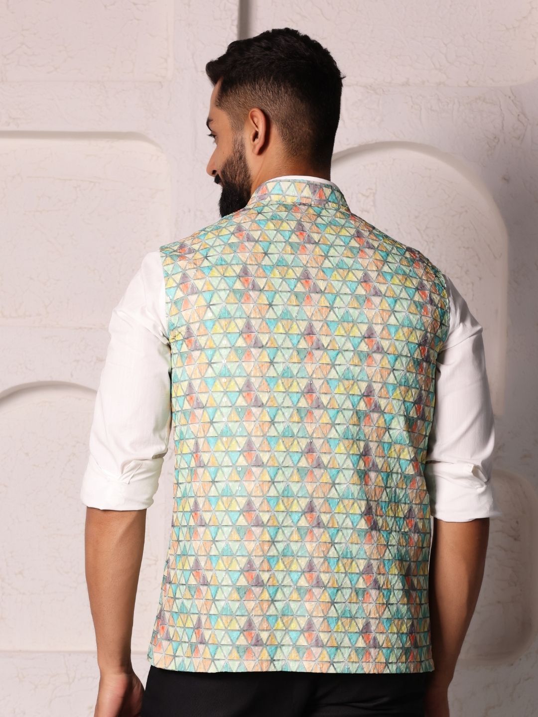 Men Geometric Print Woven Nehru Jacket