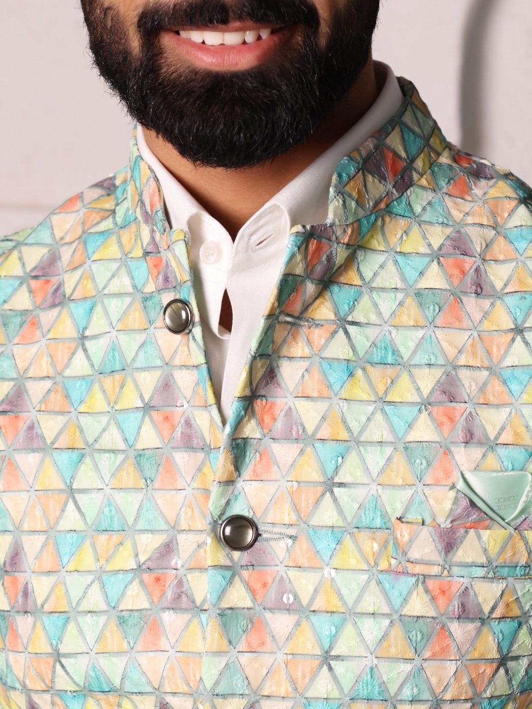 Men Geometric Print Woven Nehru Jacket