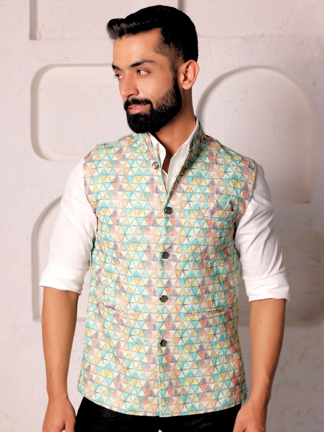 Men Geometric Print Woven Nehru Jacket