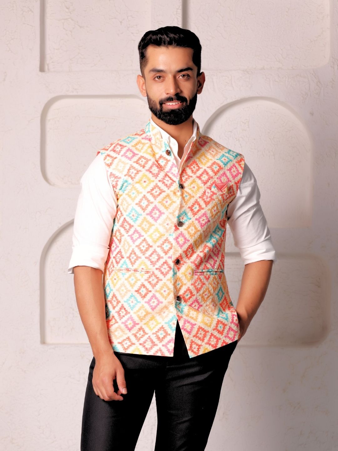 Ethnic Motifs Embroidered Pure Cotton Nehru Jackets