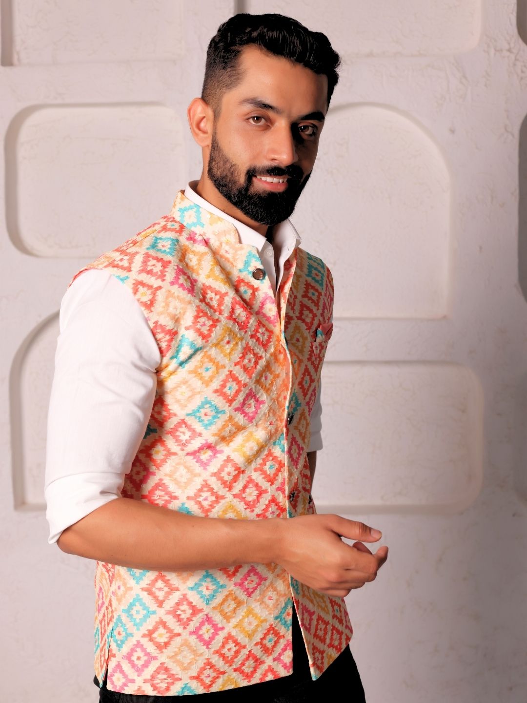 Ethnic Motifs Embroidered Pure Cotton Nehru Jackets