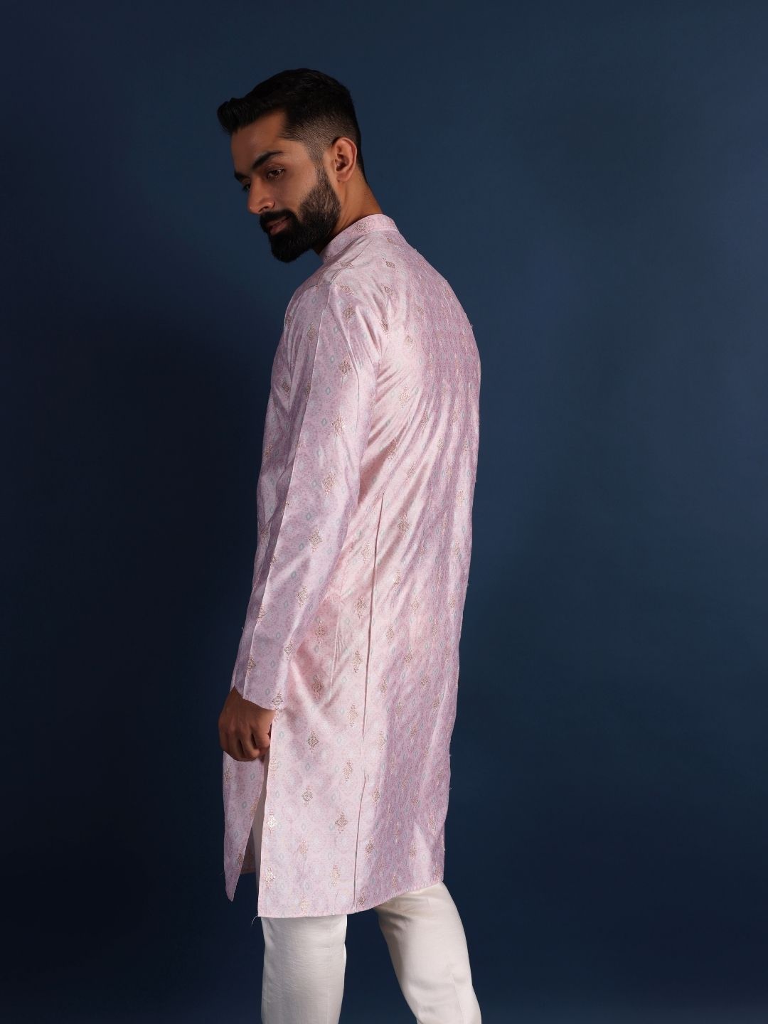 Men Pink Handloom Straight Kurta