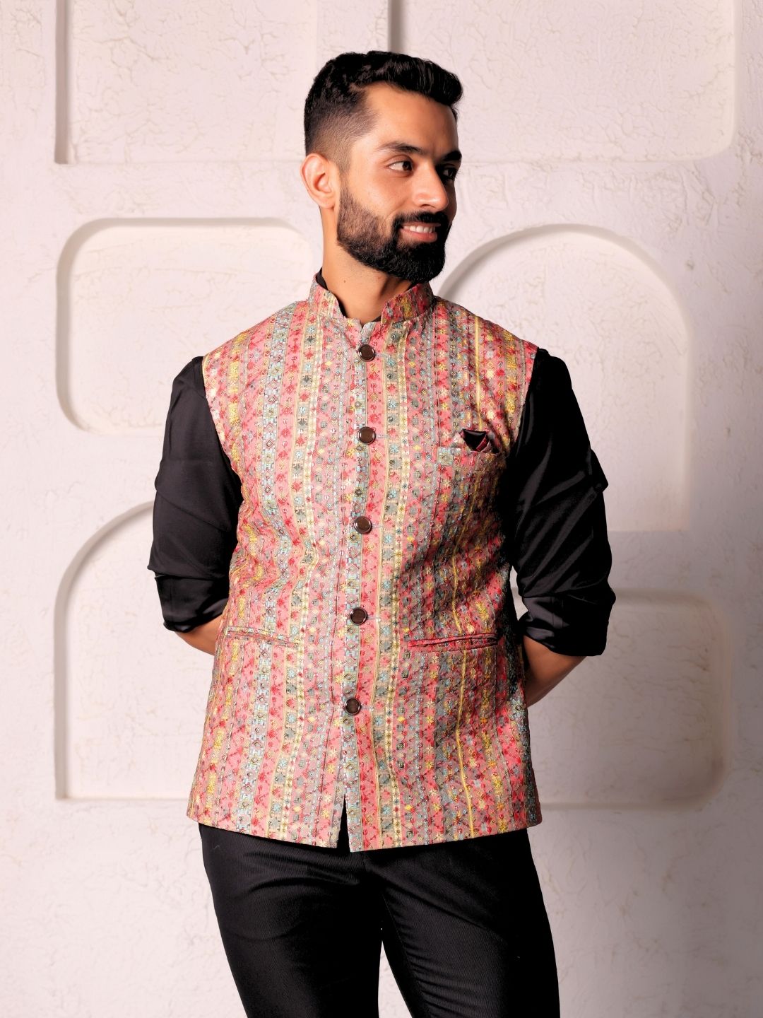 Men Printed Pure Cotton Nehru Jacket