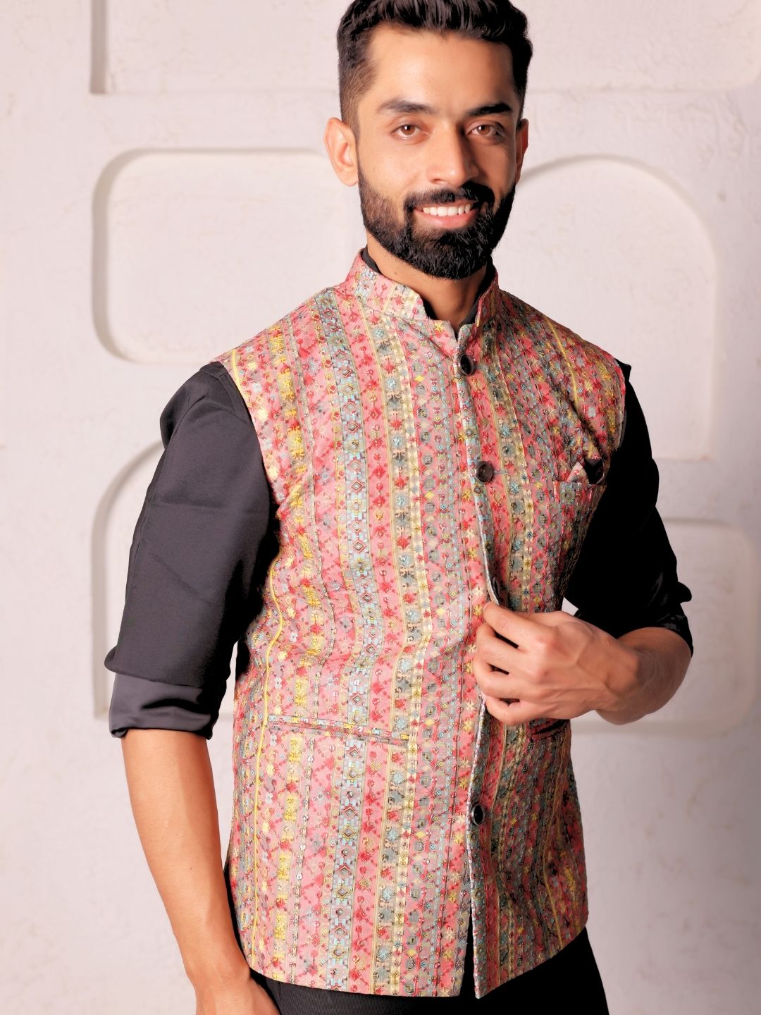 Men Printed Pure Cotton Nehru Jacket