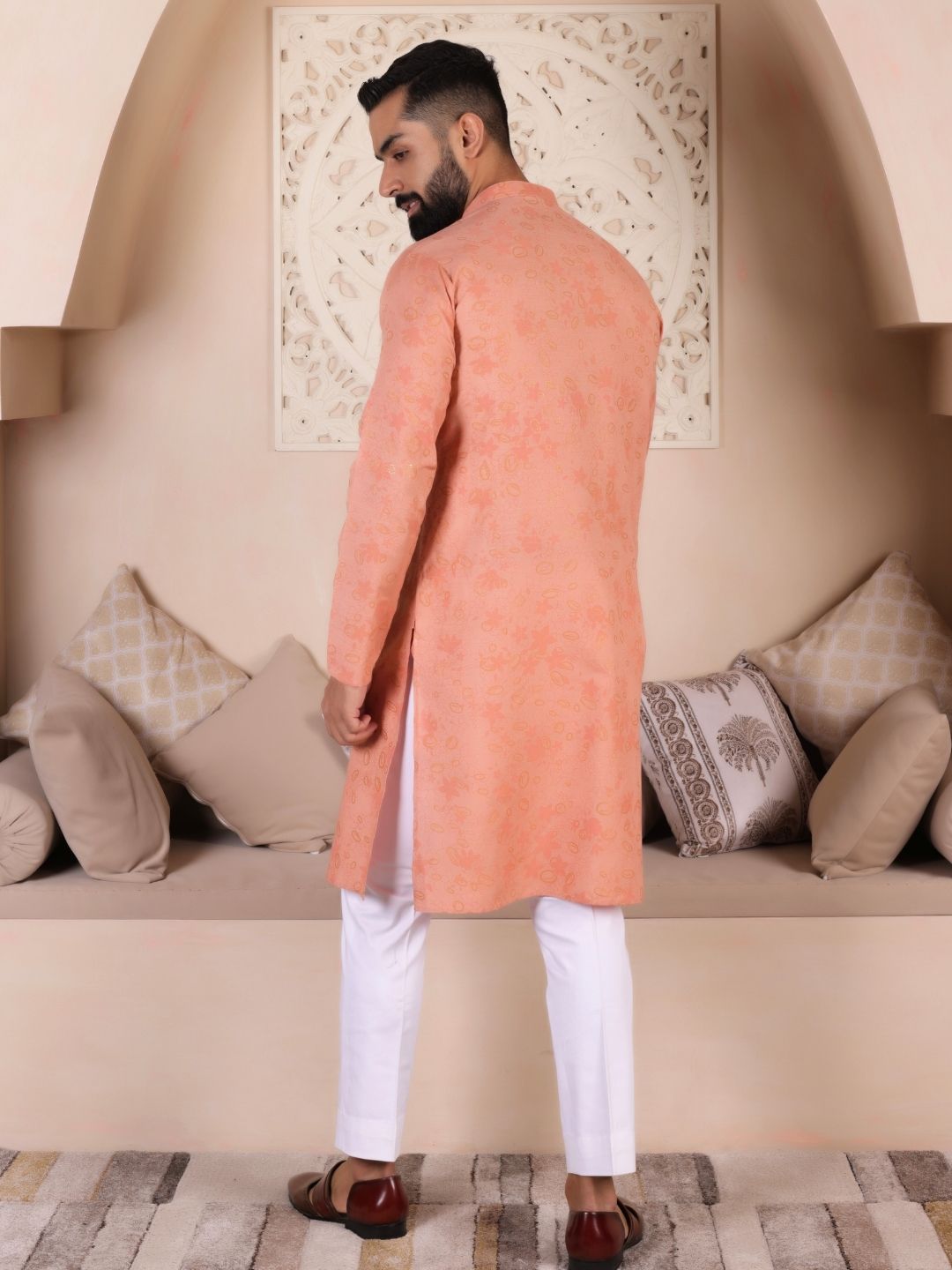 Floral Printed Mandarin Collar Straight Cotton Kurta