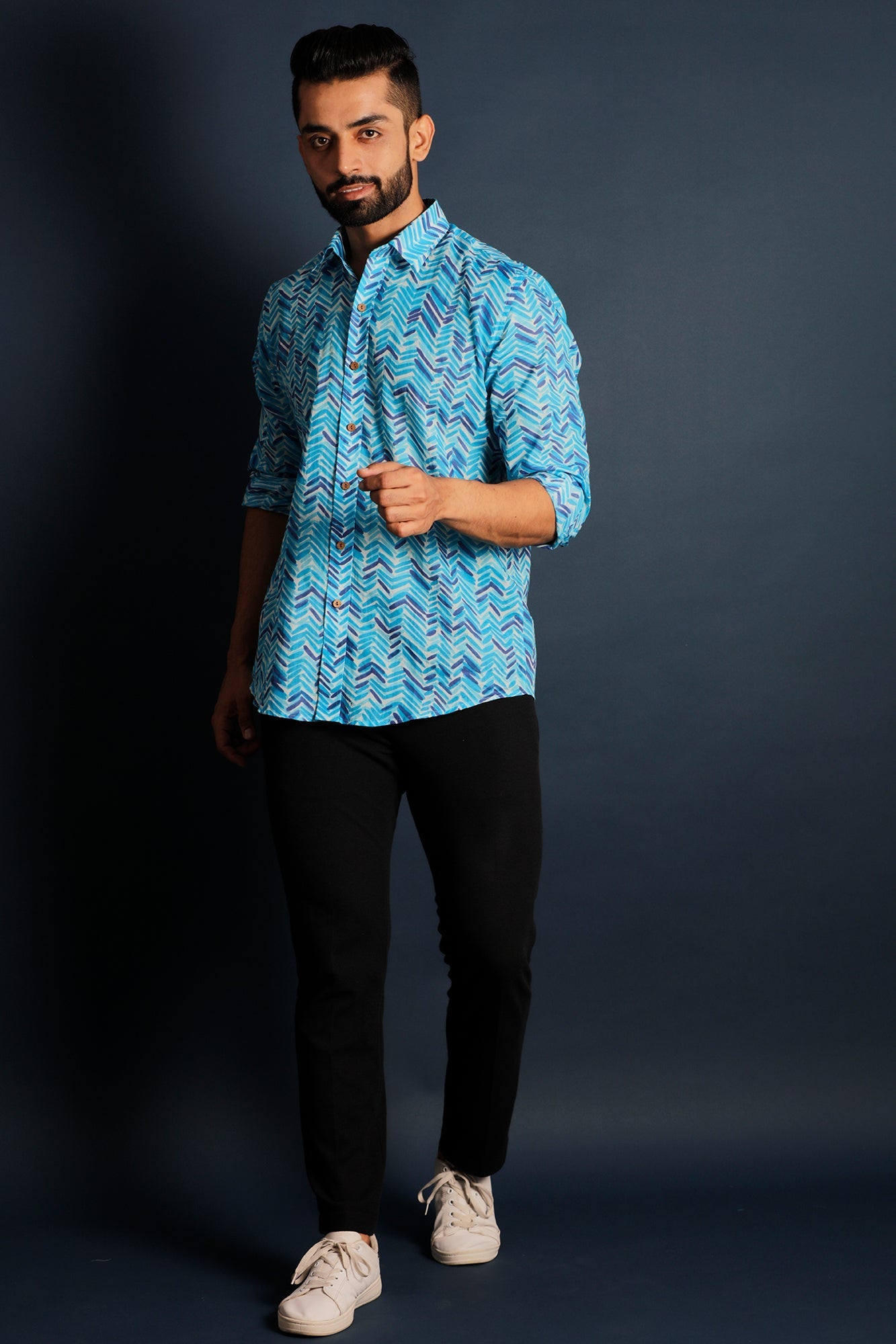 Printed Men's Wear Blue Shirt