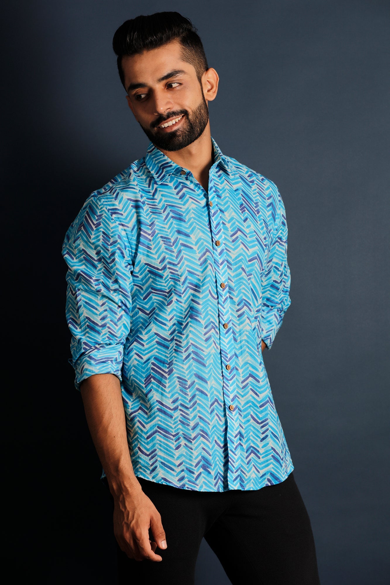 Printed Men's Wear Blue Shirt