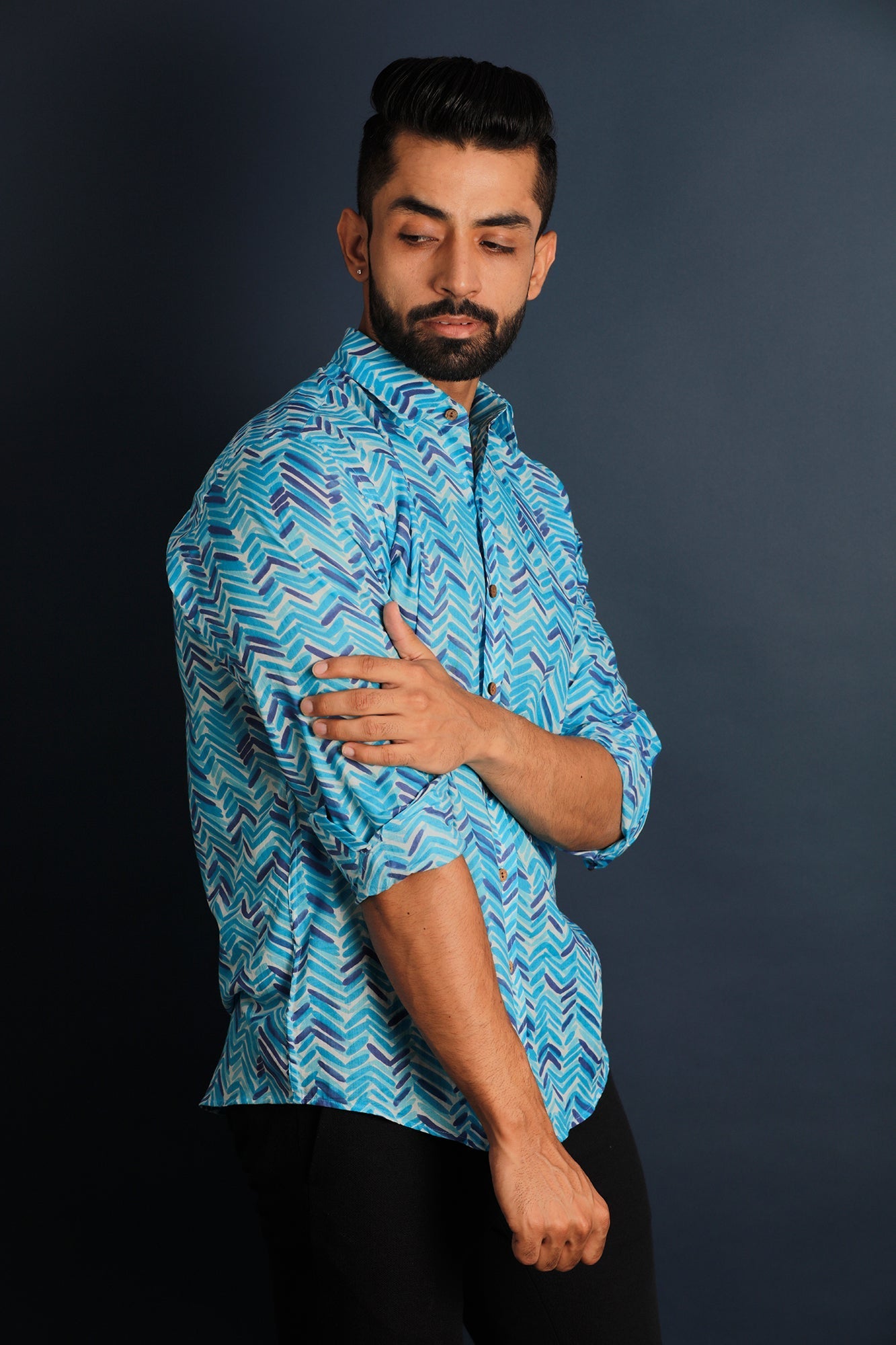 Printed Men's Wear Blue Shirt