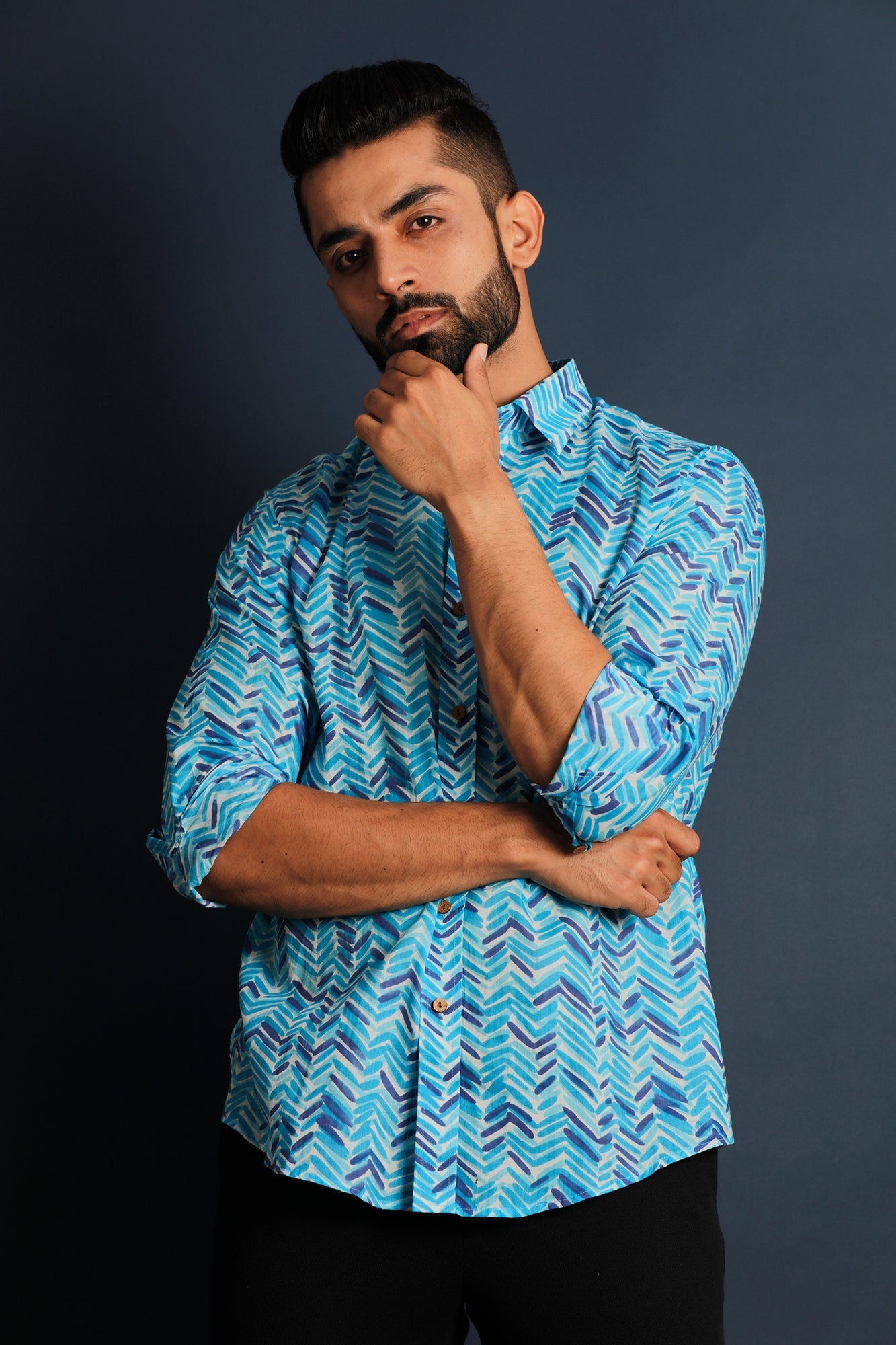 Printed Men's Wear Blue Shirt