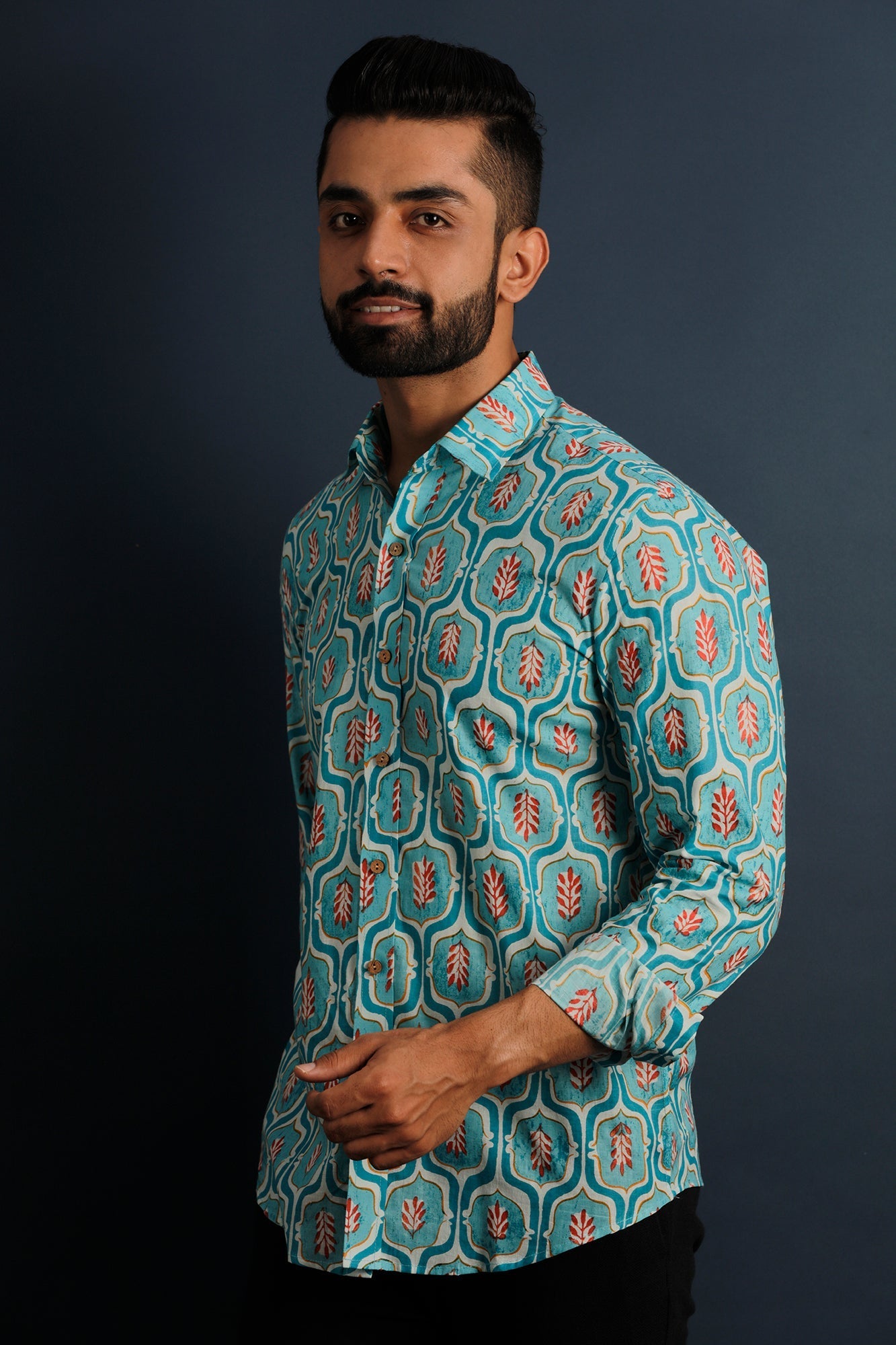 Printed Men's Wear Teal Blue Shirt